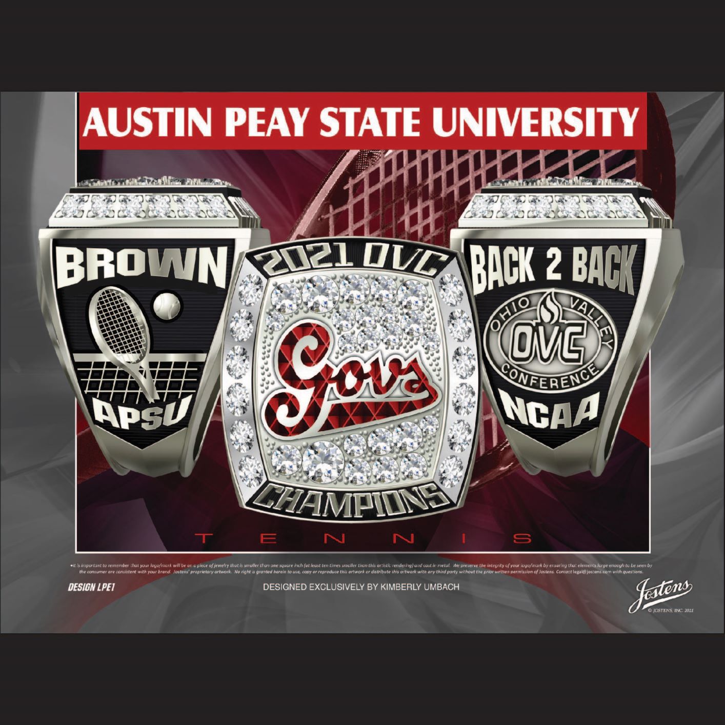 Austin Peay State University Women's Tennis 2021 OVC Championship Ring