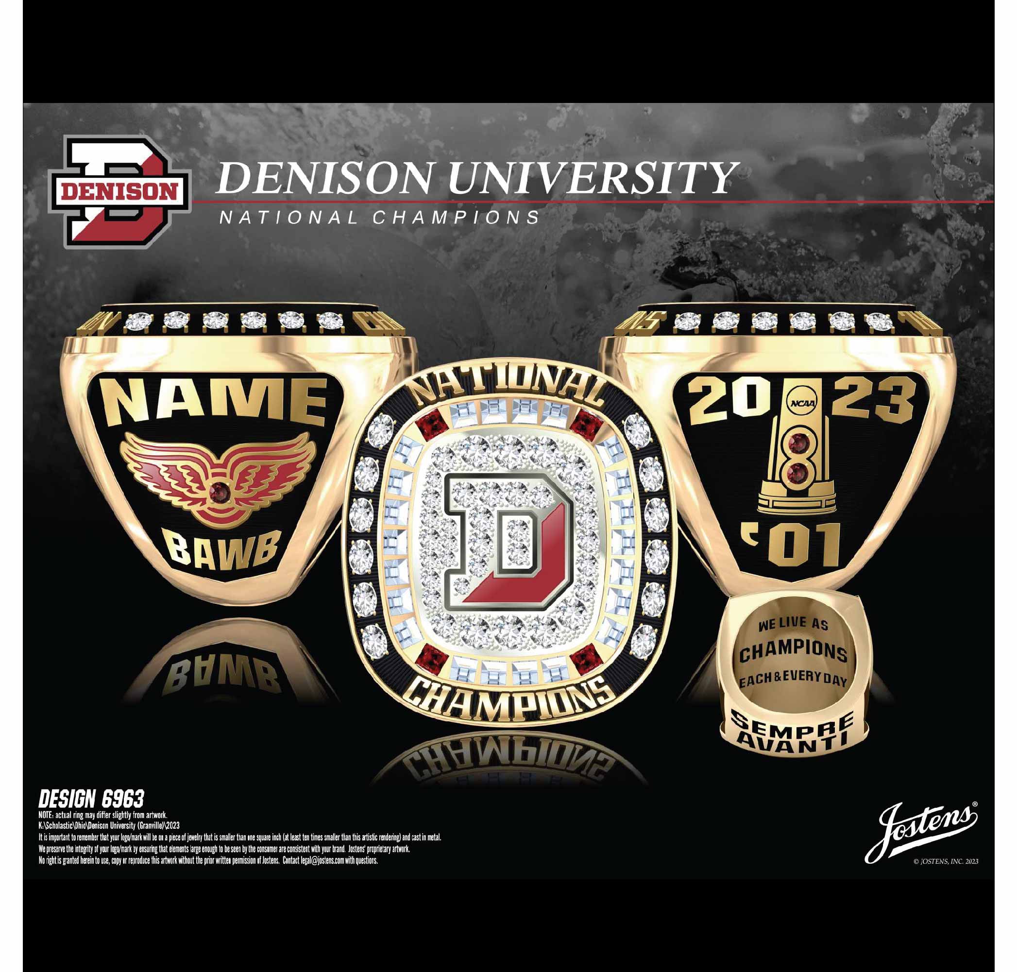 Denison University Women's Swimming & Diving 2023 National Championship Ring