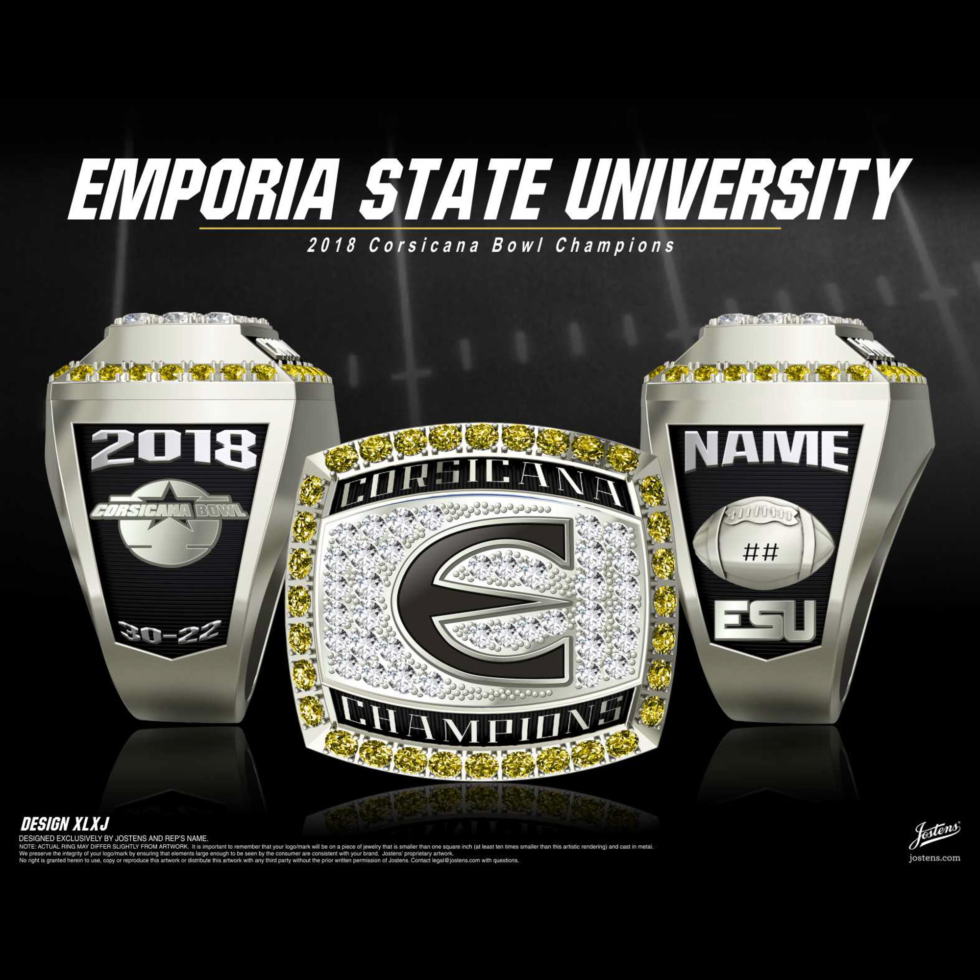 Emporia State University Men's Football 2018 Corsicana Bowl Championship Ring