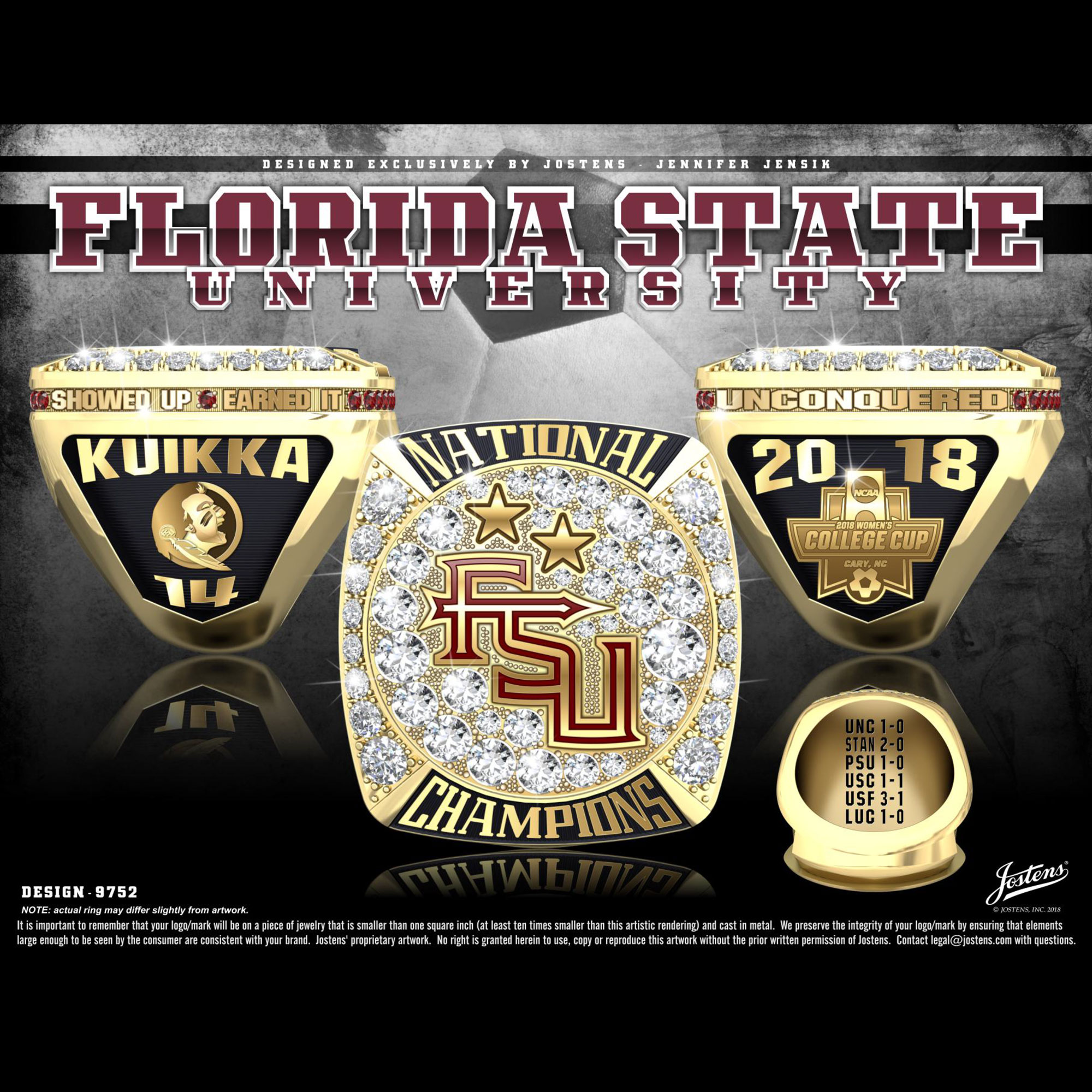 Florida State University Women's Soccer 2018 National Championship Ring