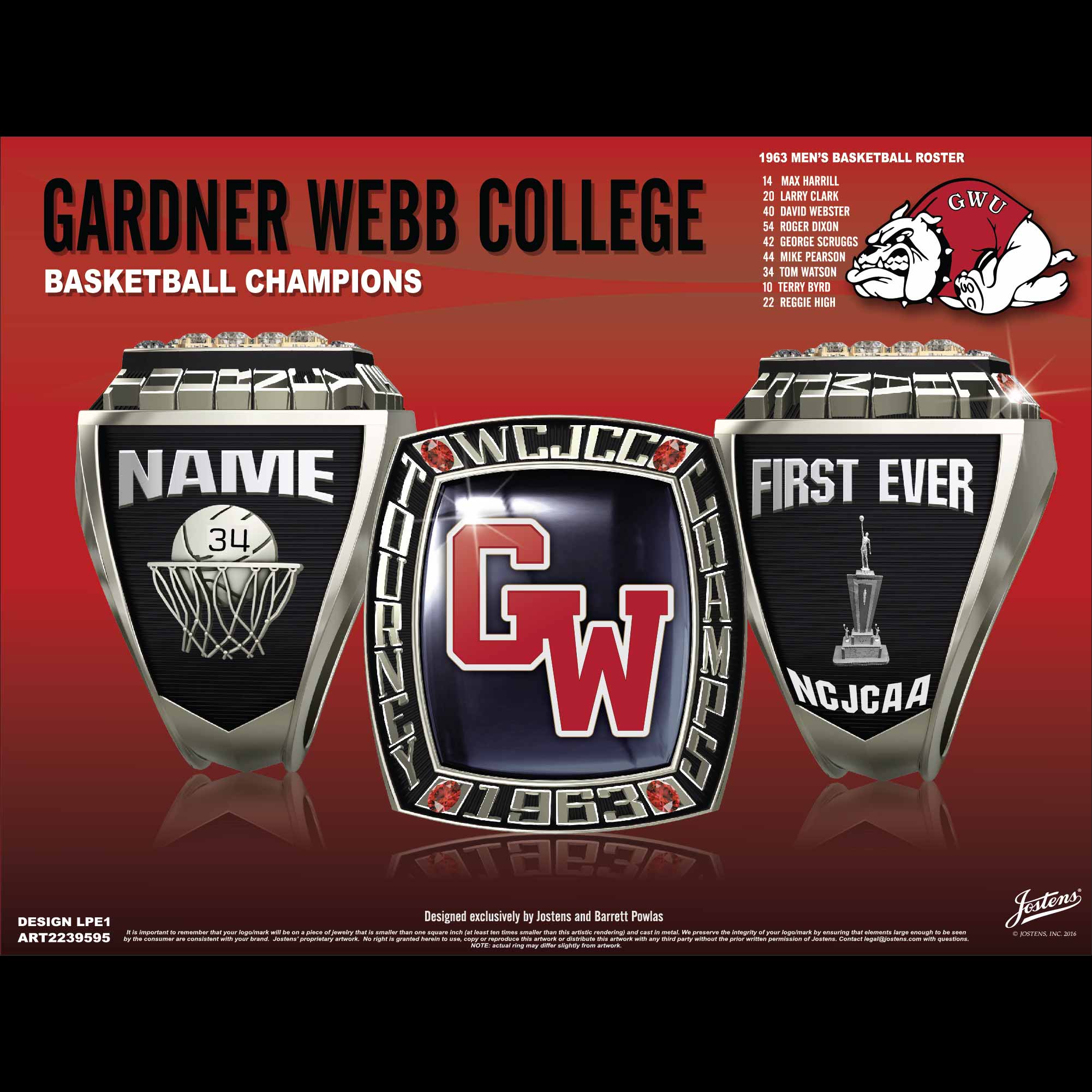 Gardner Webb College Men's Basketball 1963 WCJCC Championship Ring