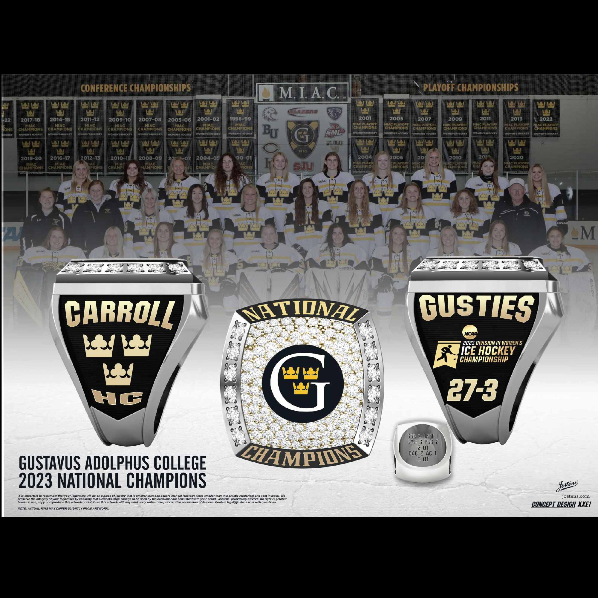 Gustavus Adolphus College Women's Hockey 2023 National Championship Ring