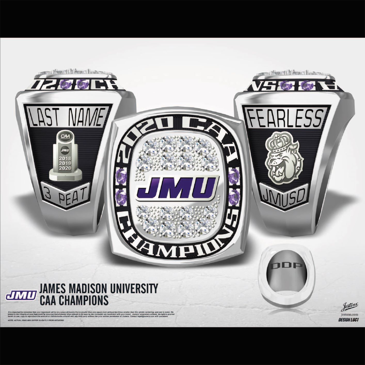 James Madison University Women's Swimming & Diving 2020 CAA Championship Ring