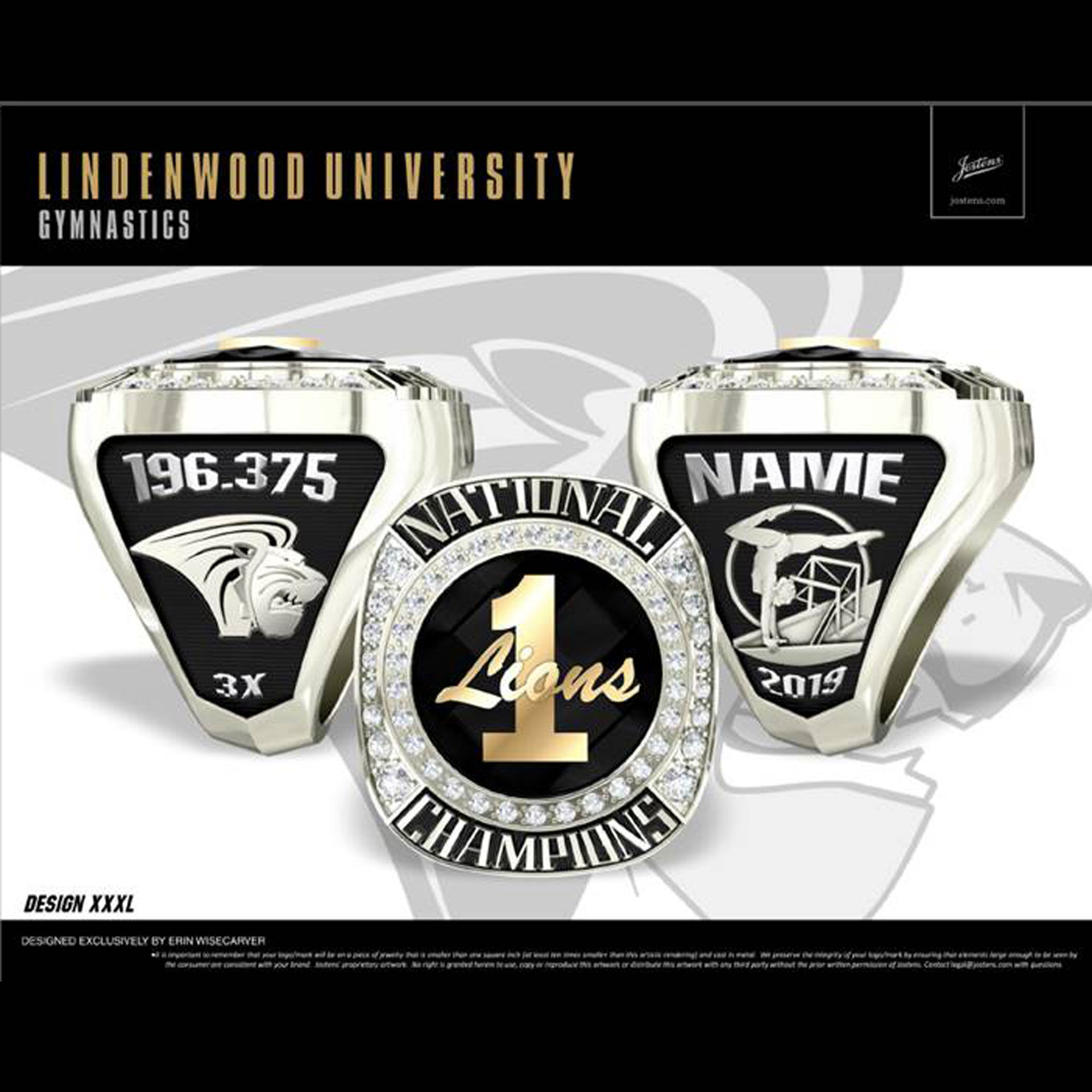 Lindenwood University Women's Gymnastics 2019 National Championship Ring