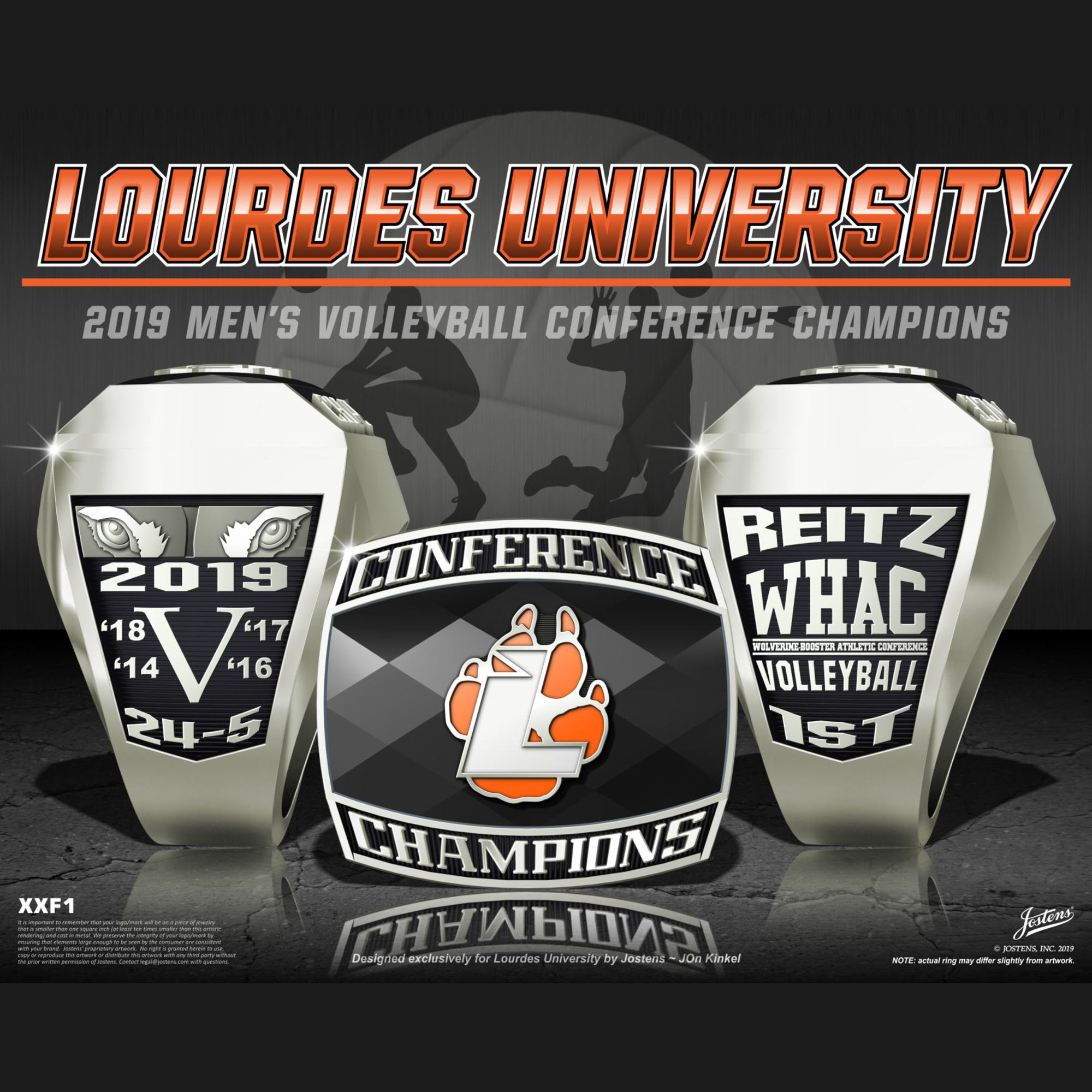 Lourdes University Men's Volleyball 2019 WHAC Championship Ring