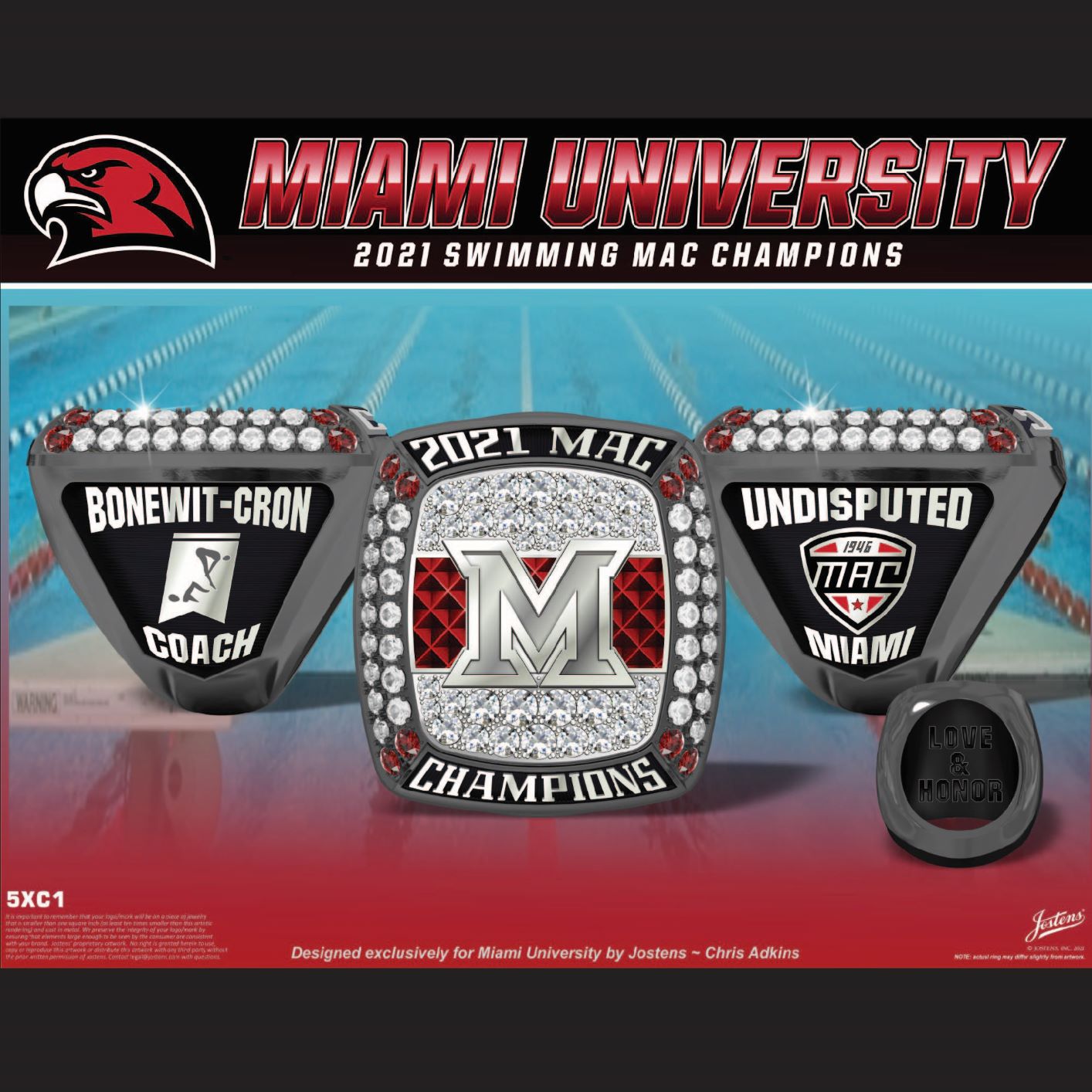 Miami University Men's Swimming & Diving 2021 MAC Championship Ring