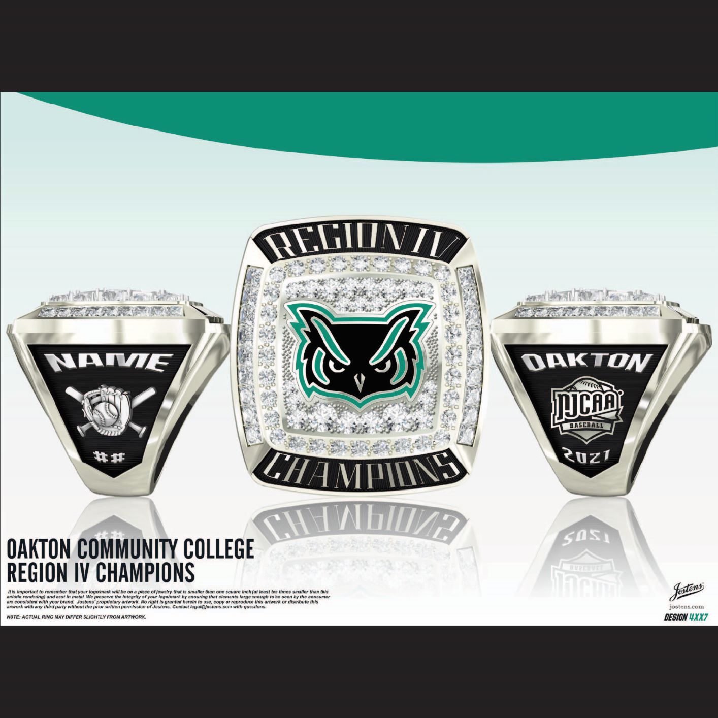 Oakton Community College Men's Baseball 2021 Region 4 Championship Ring