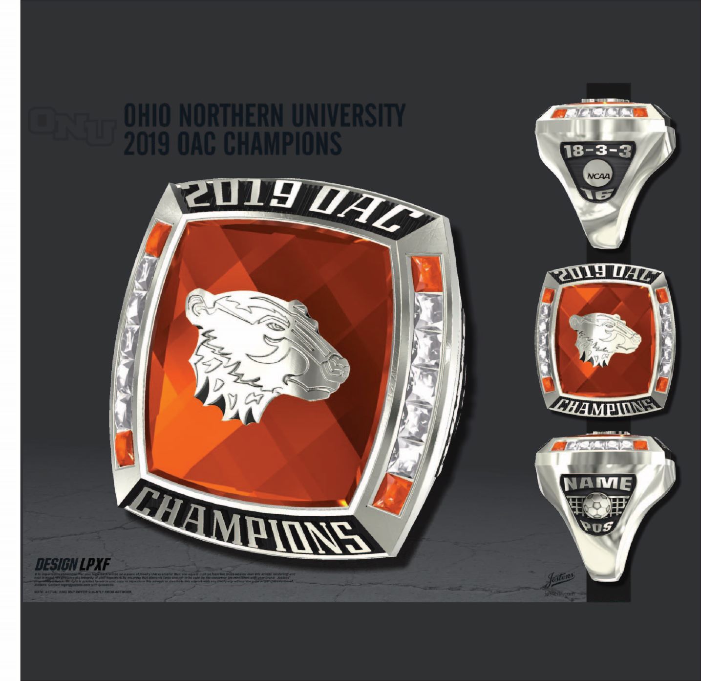 Ohio Northern University Women's Soccer 2019 OAC Championship Ring