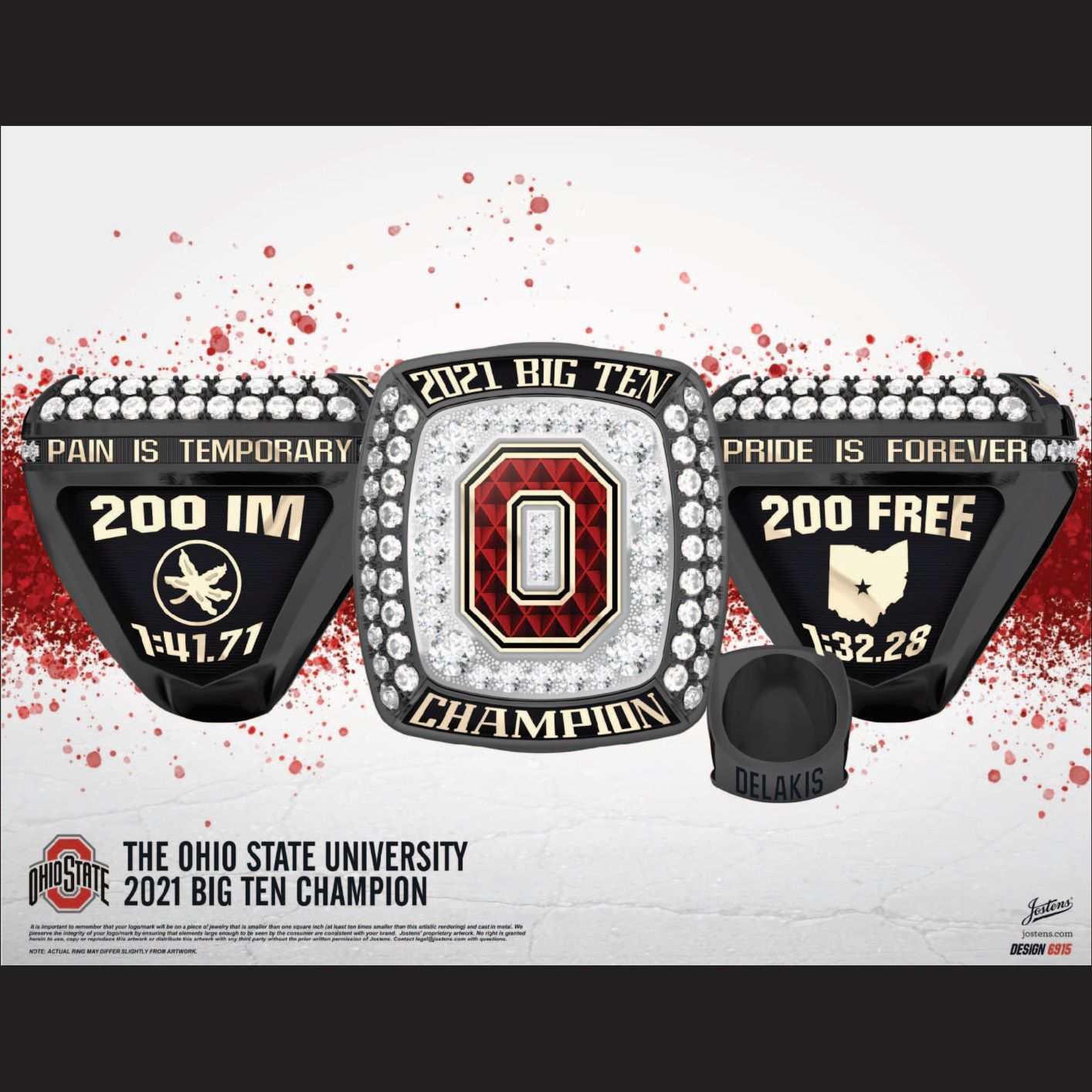 Ohio State University Men's Swimming & Diving 2021 Big Ten Championship Ring