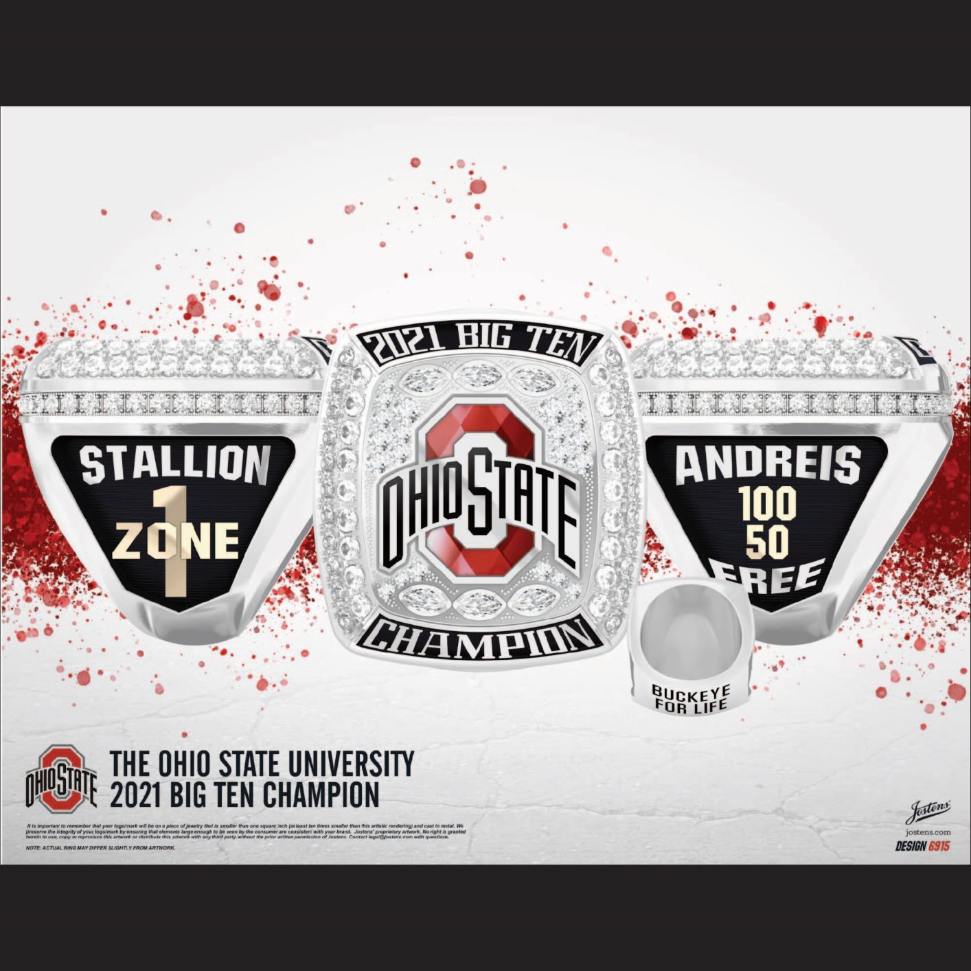 Ohio State University Men's Swimming & Diving 2021 Big Ten Championship Ring