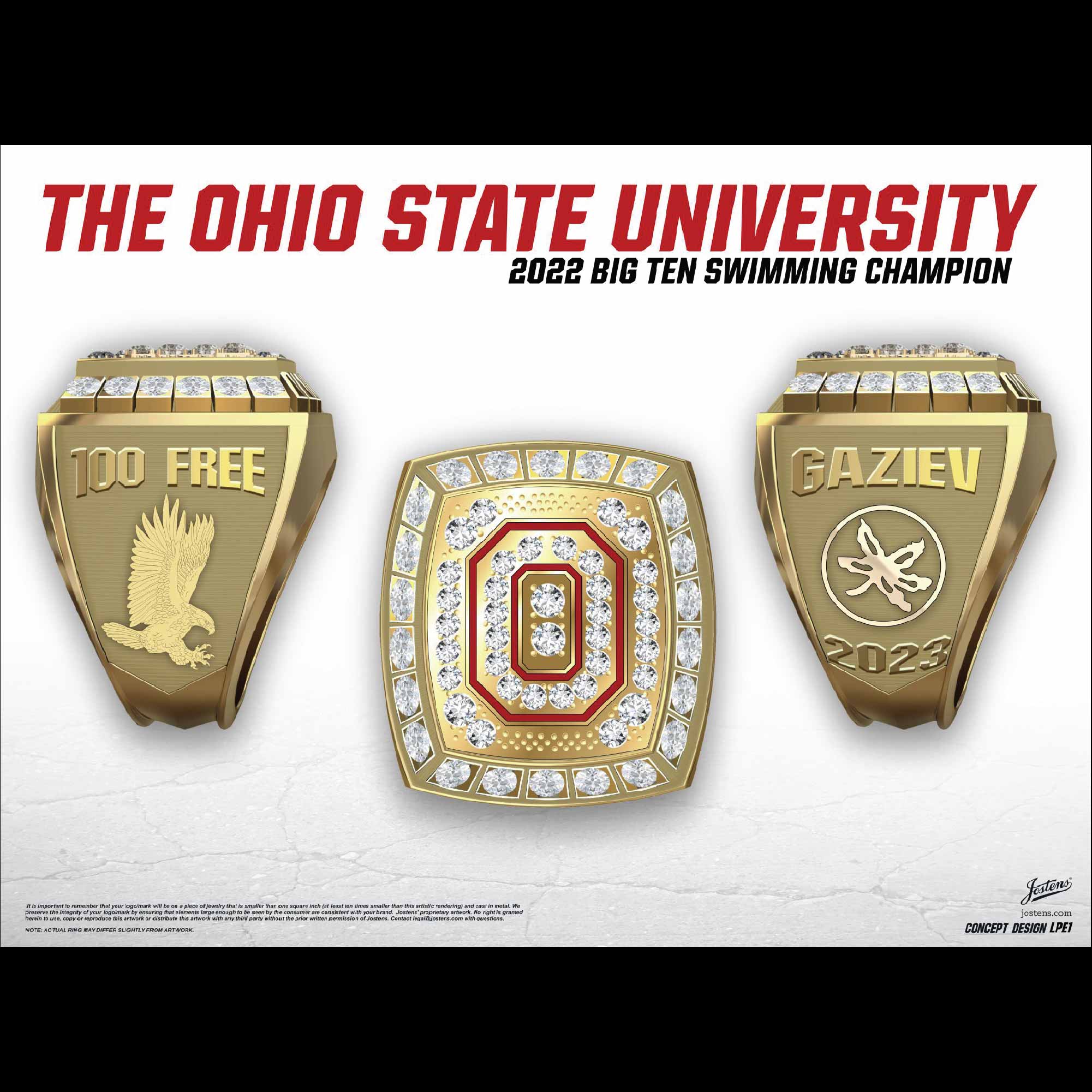 Ohio State University Men's Swimming & Diving 2022 Big Ten Championship Ring