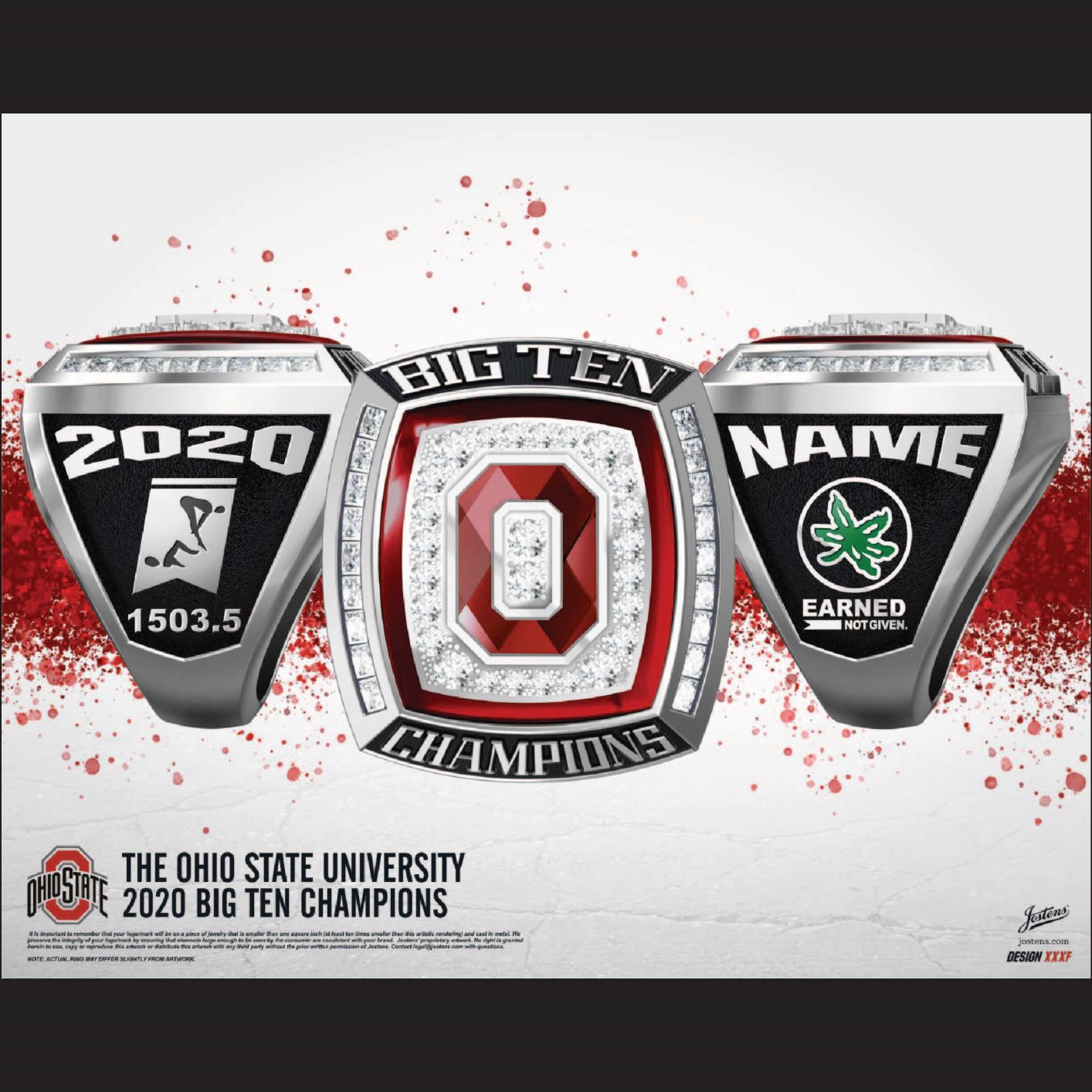 Ohio State University Women's Swimming & Diving 2020 Big Ten Championship Ring