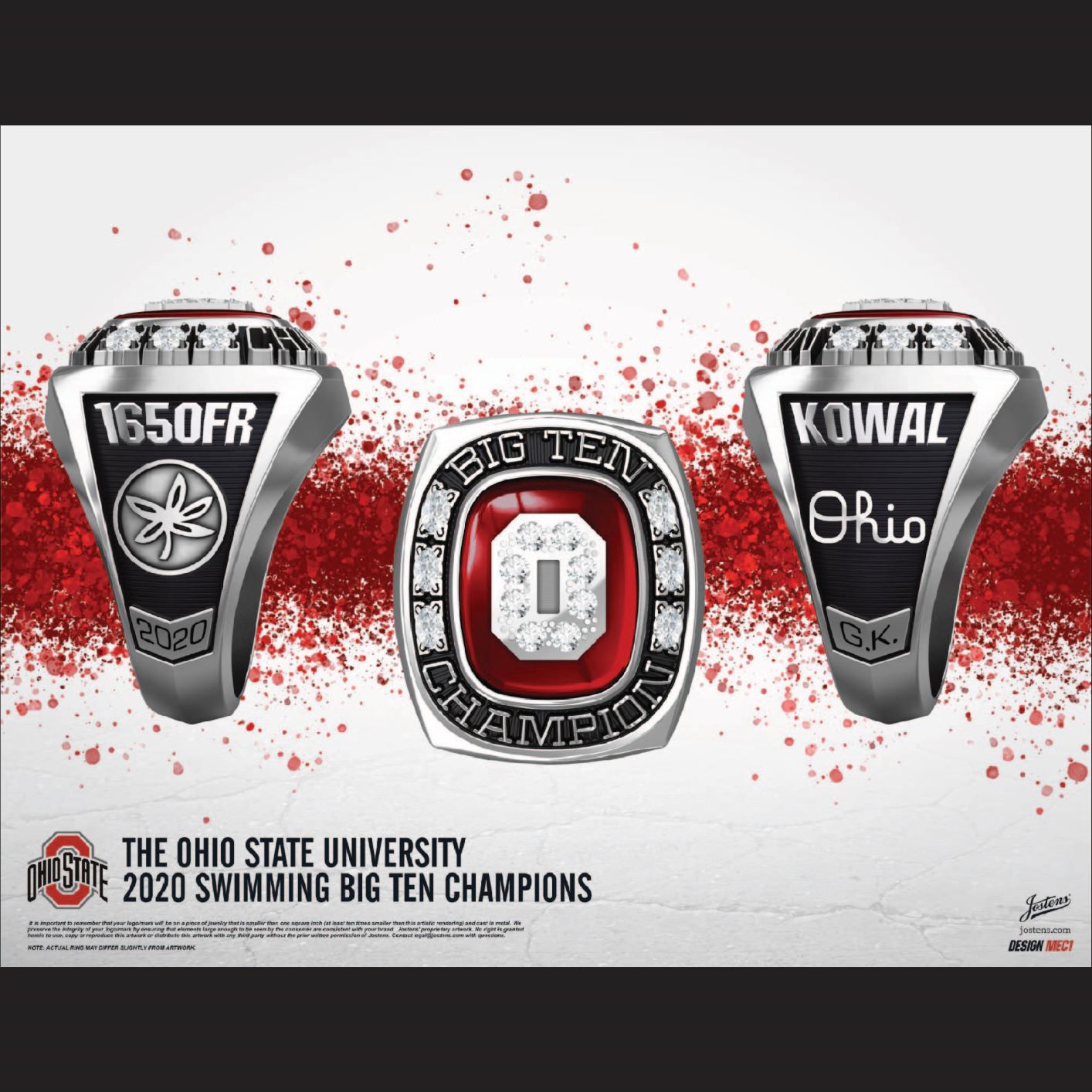 Ohio State University Women's Swimming & Diving 2020 Big Ten Championship Ring