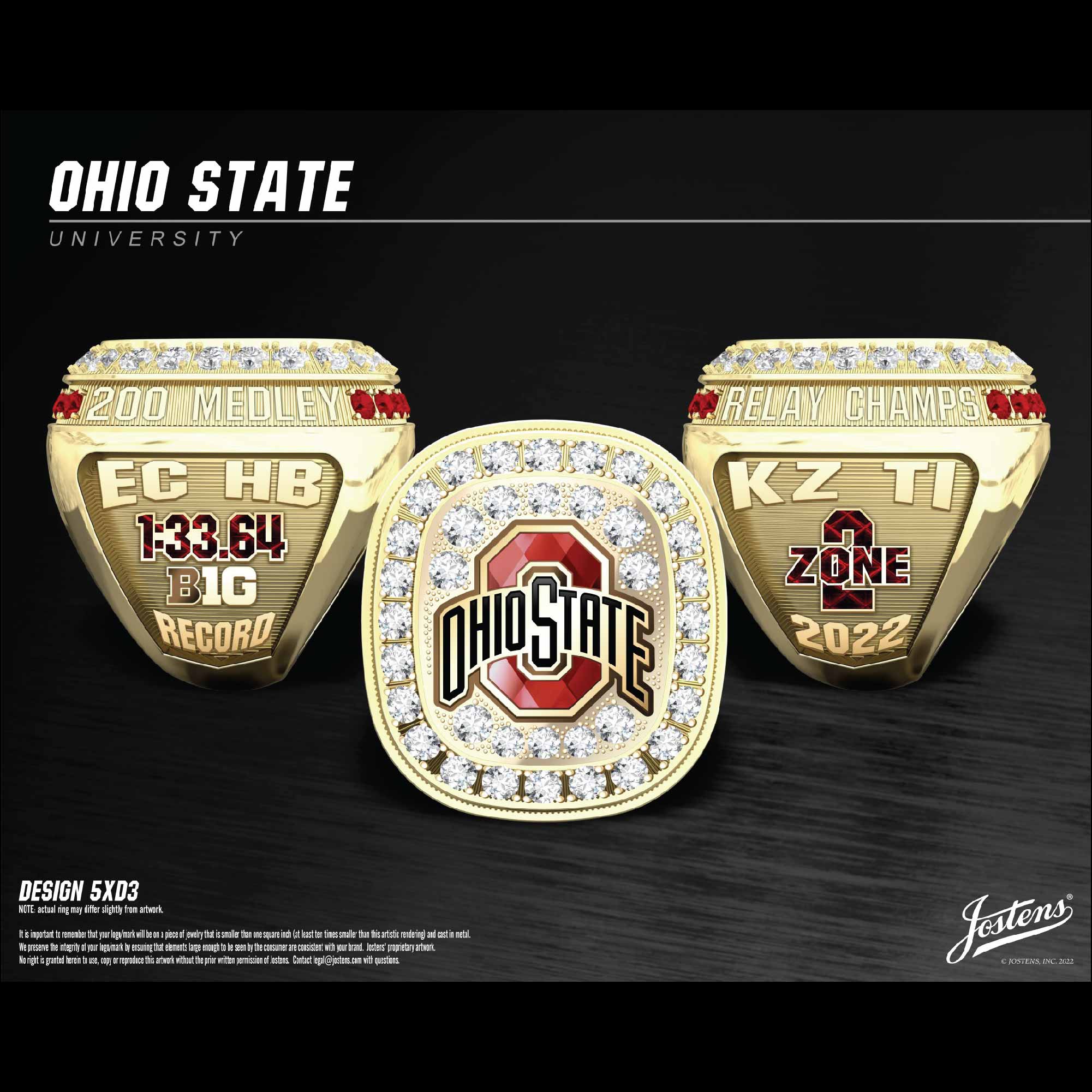 Ohio State University Women's Swimming & Diving 2022 200 Medley Championship Ring