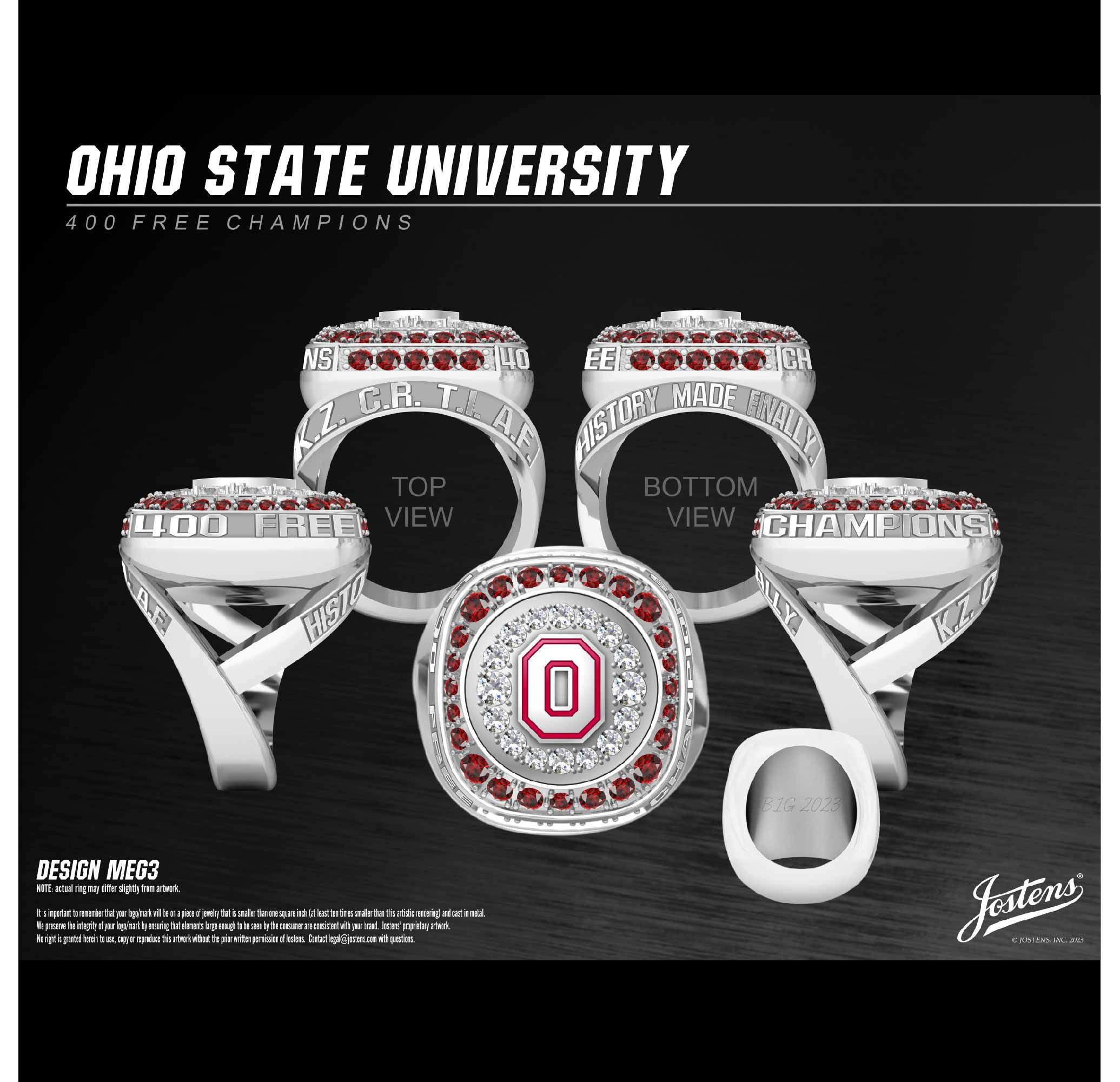 Ohio State University Women's Swimming & Diving 2023 400 Free Championship Ring