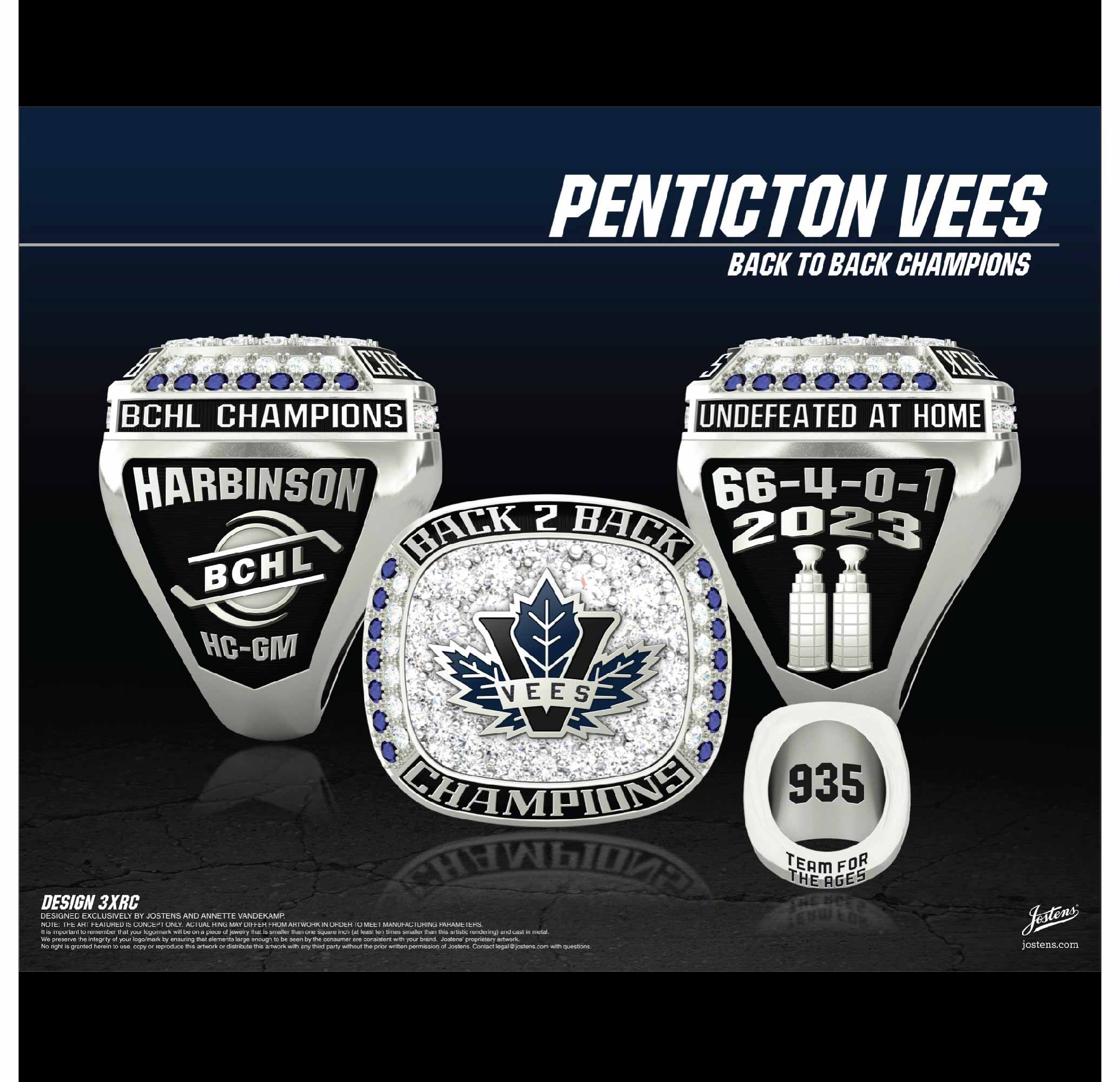 Penticton Vees Men's Hockey 2023 Back 2 Back Championship Ring