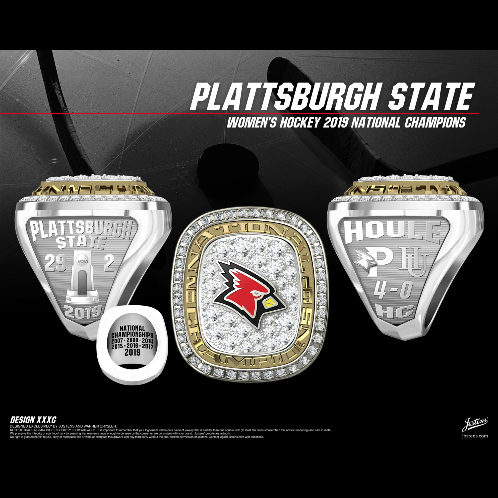 Plattsburgh State University Women's Ice Hockey 2019 National Championship Ring