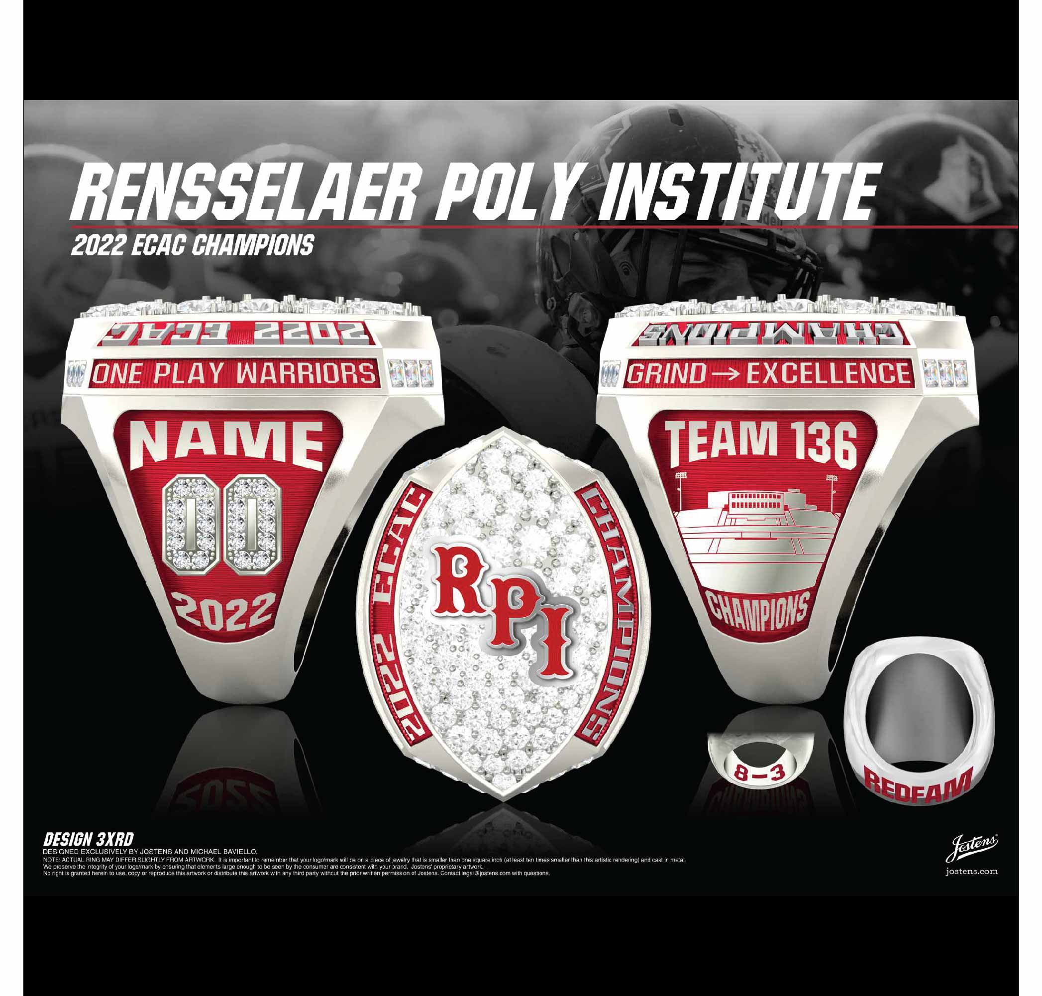 RPI Men's  Football 2022 ECAC Championship Ring