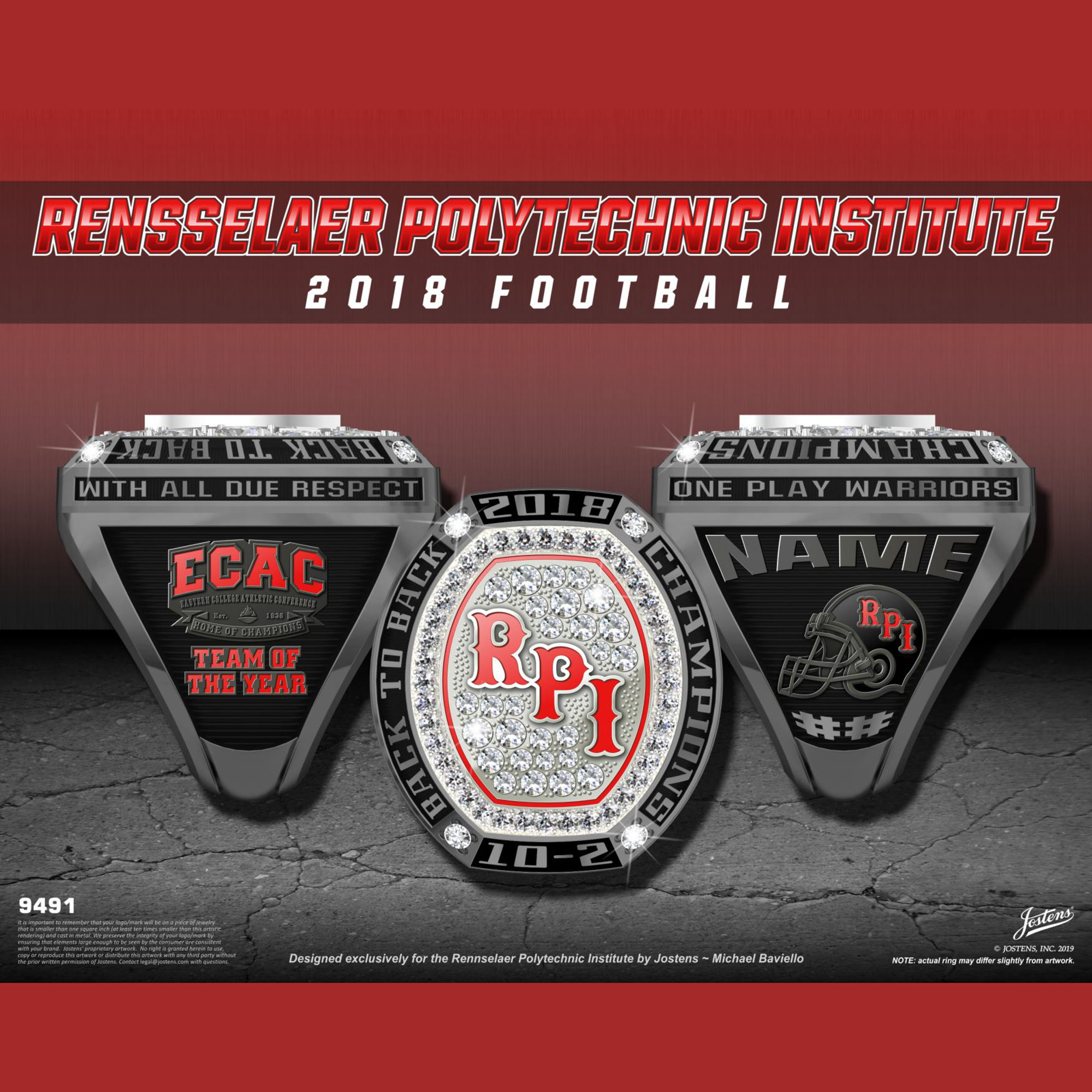 Rensselaer Polytech Institute Men's Football 2018 ECAC Championship Ring