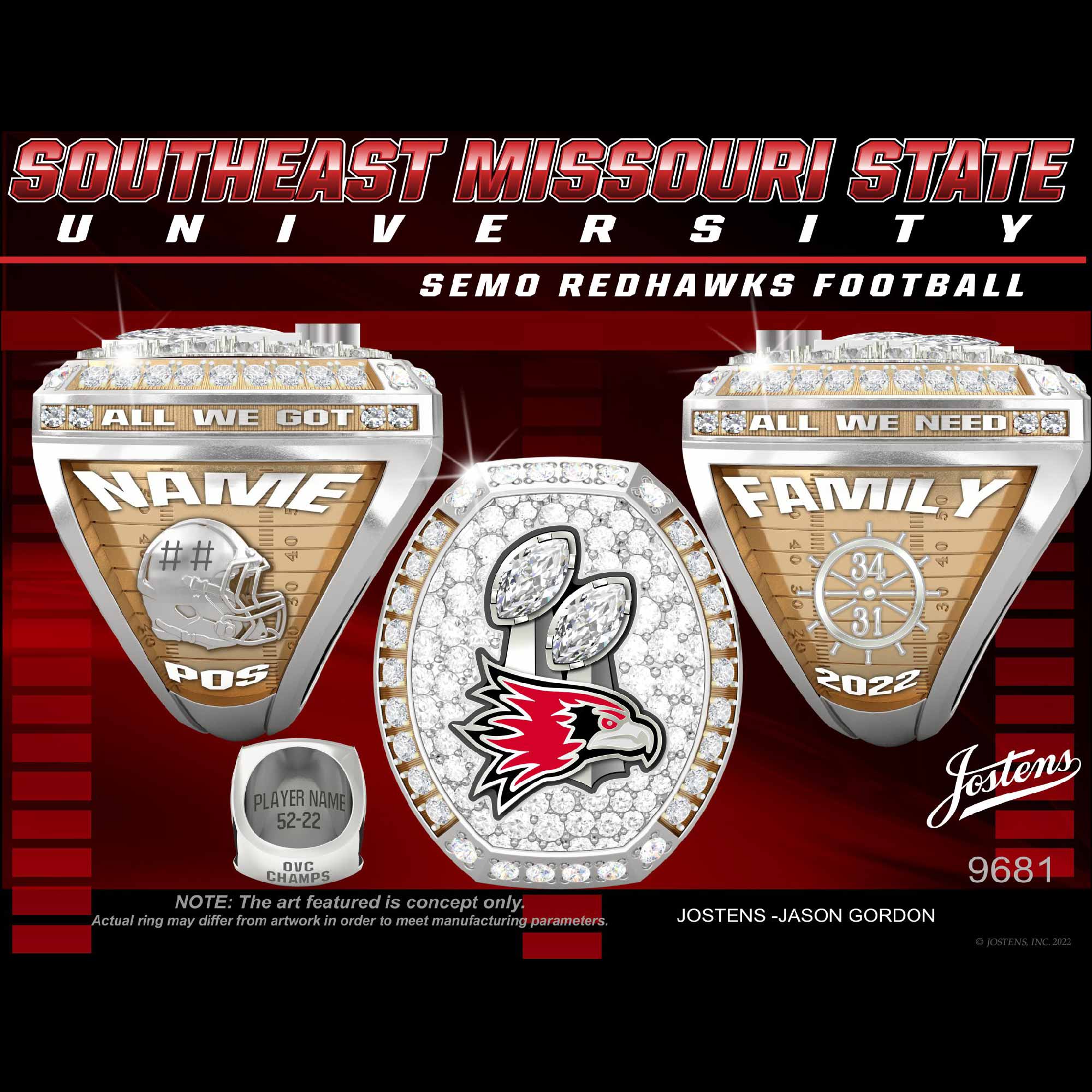 Southeast Missouri State University Football 2022 OVC Championship Ring