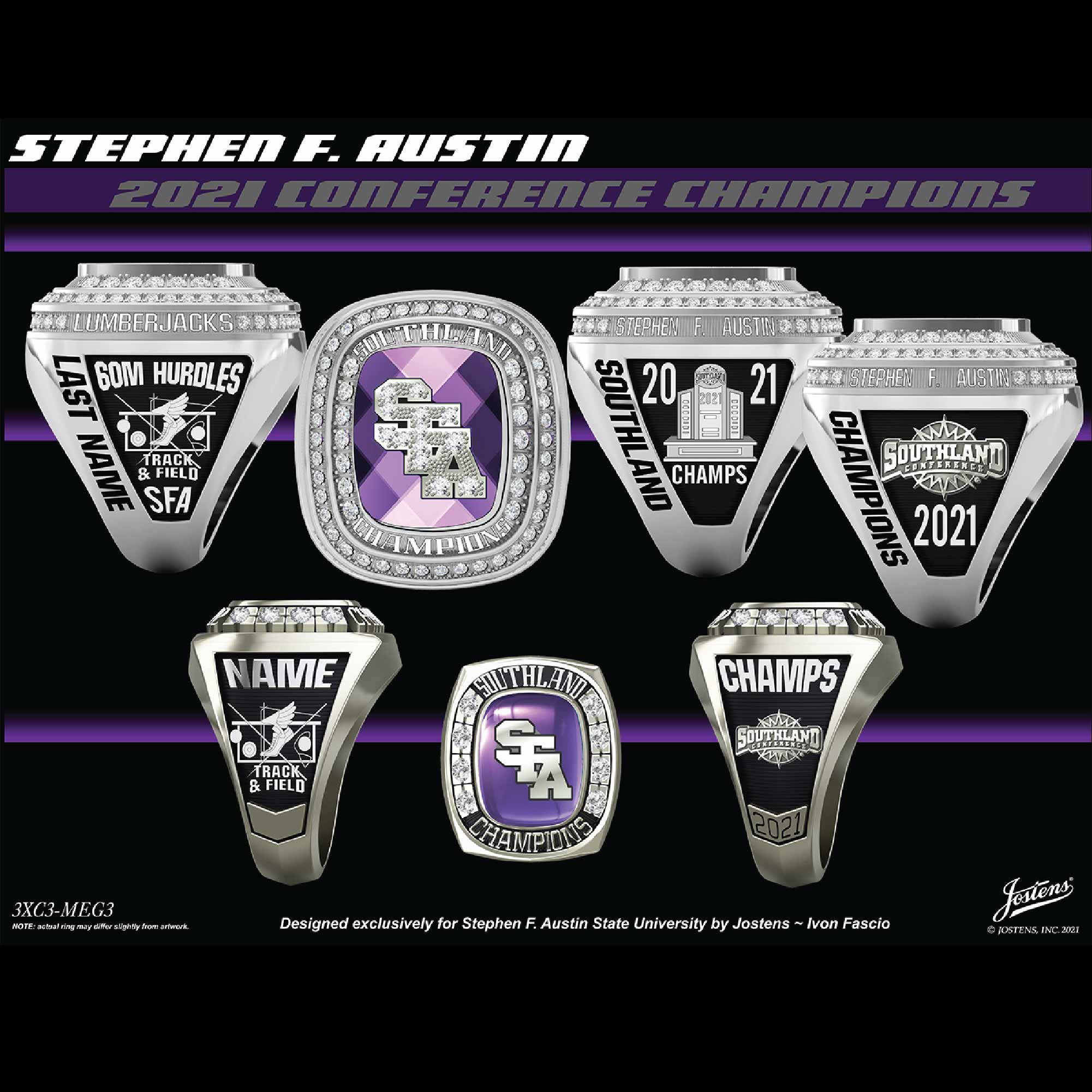 Stephen F. Austin State University Men's Track & Field 2021 Southland Championship Ring