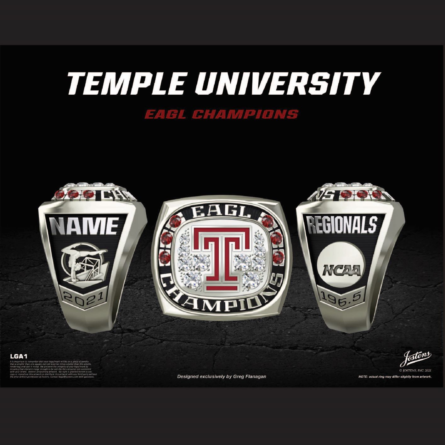 Temple University Women's Gymnastics 2021 EAGL Championship Ring