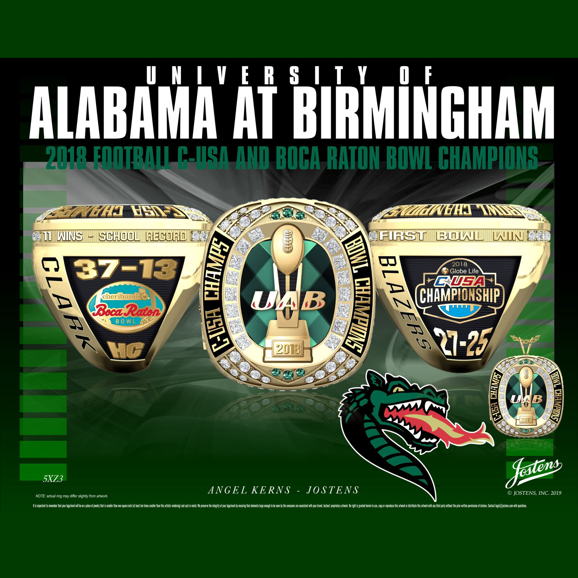 UAB Men's Football 2018 Conference USA Championship Ring