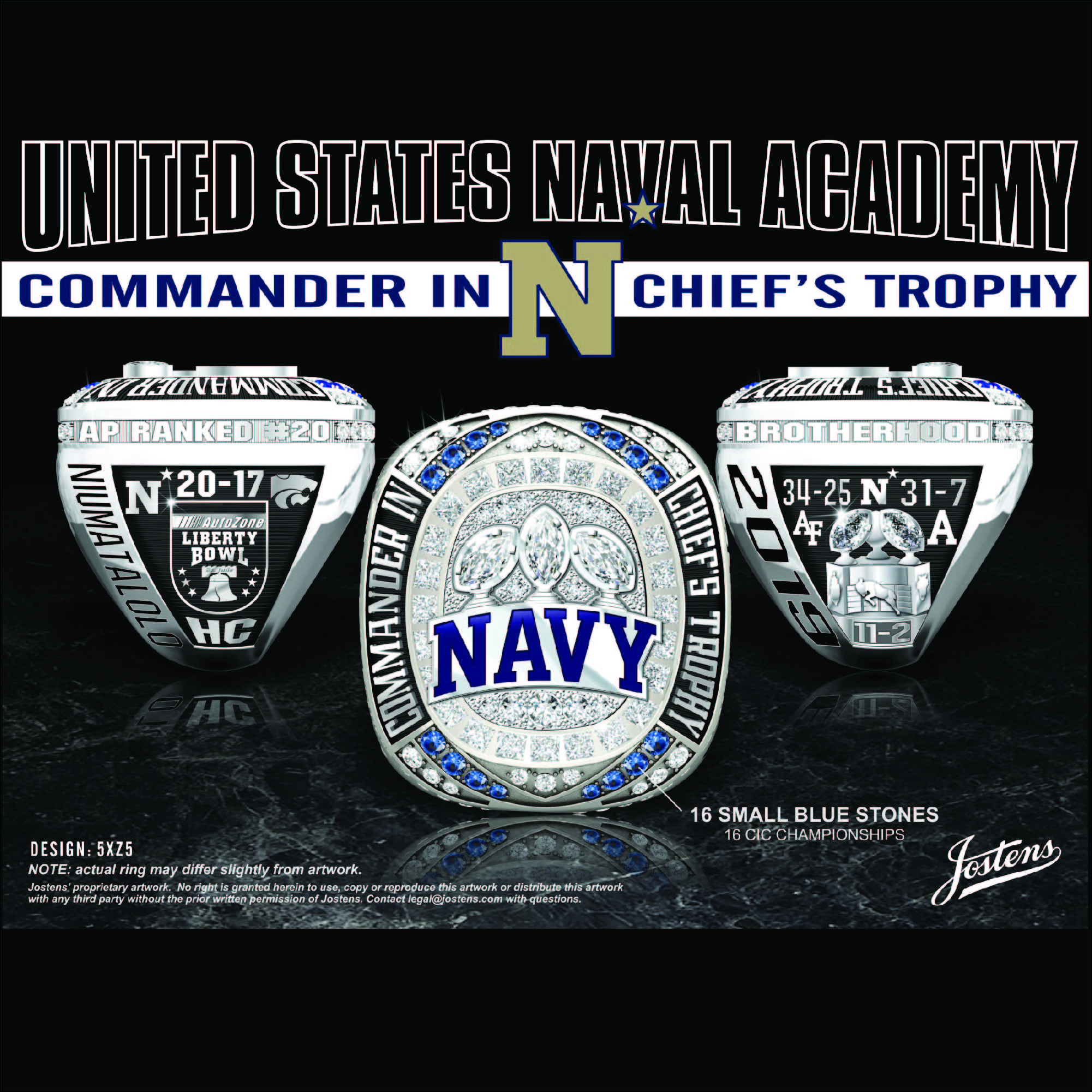 Unites States Naval Academy Men's Football 2019 CIC Championship Ring