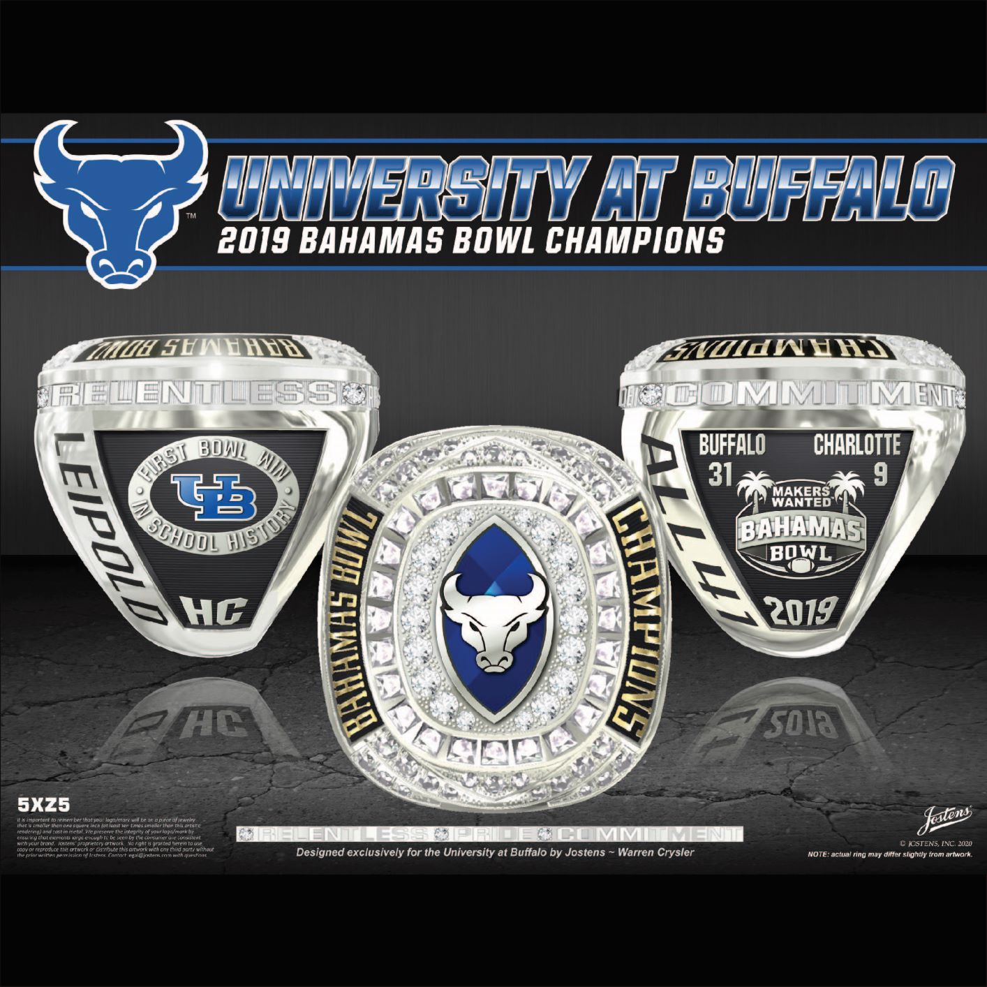 University At Buffalo Men's Football 2019 Bahamas Bowl Championship Ring