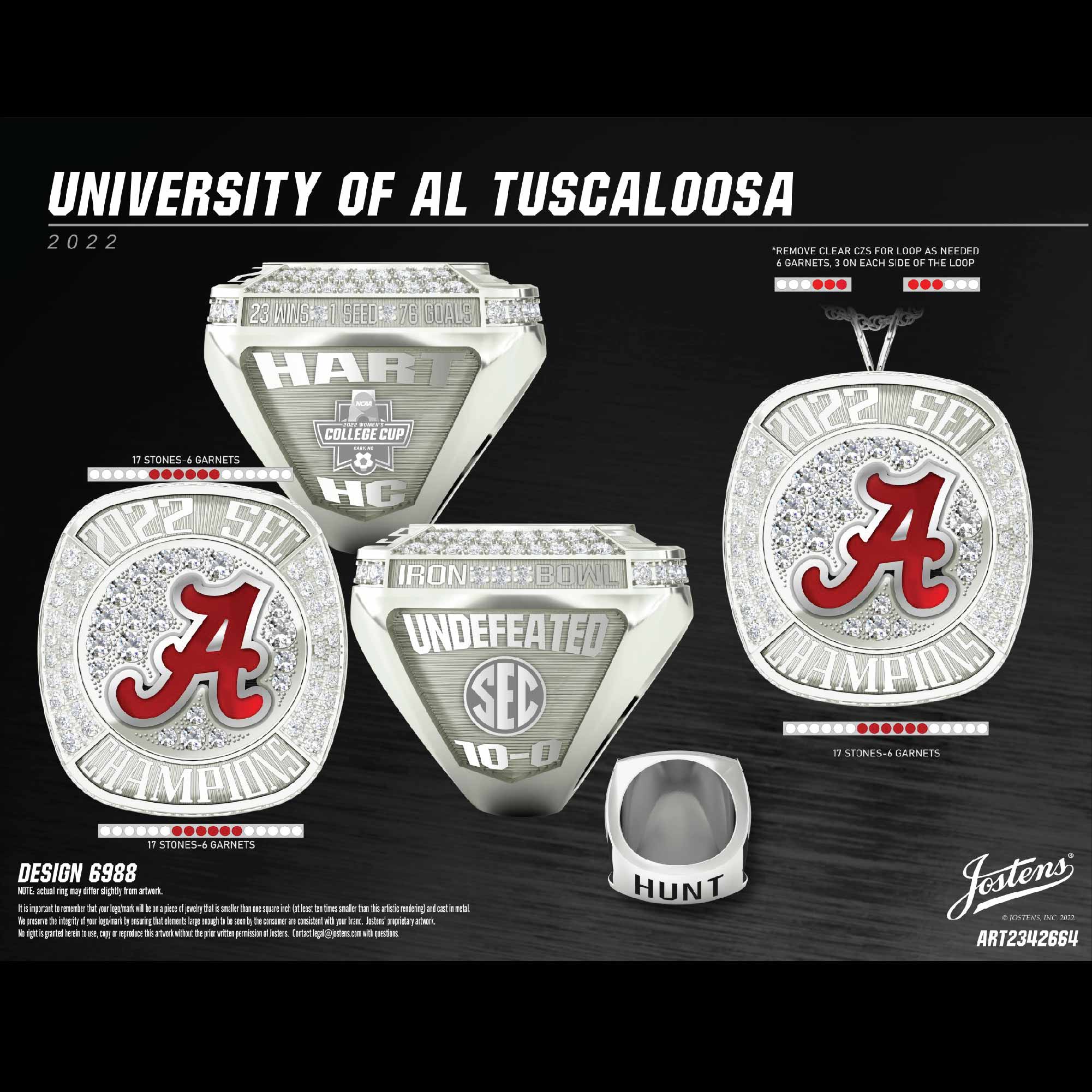 University of Alabama Women's Soccer 2022 SEC Championship Ring