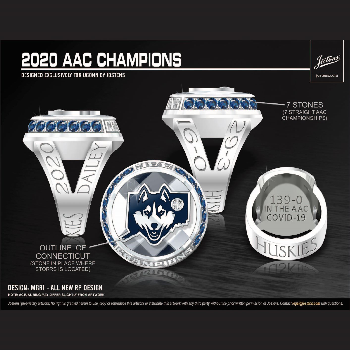 University of Connecticut Women's Basketball 2020 AAC Championship Ring