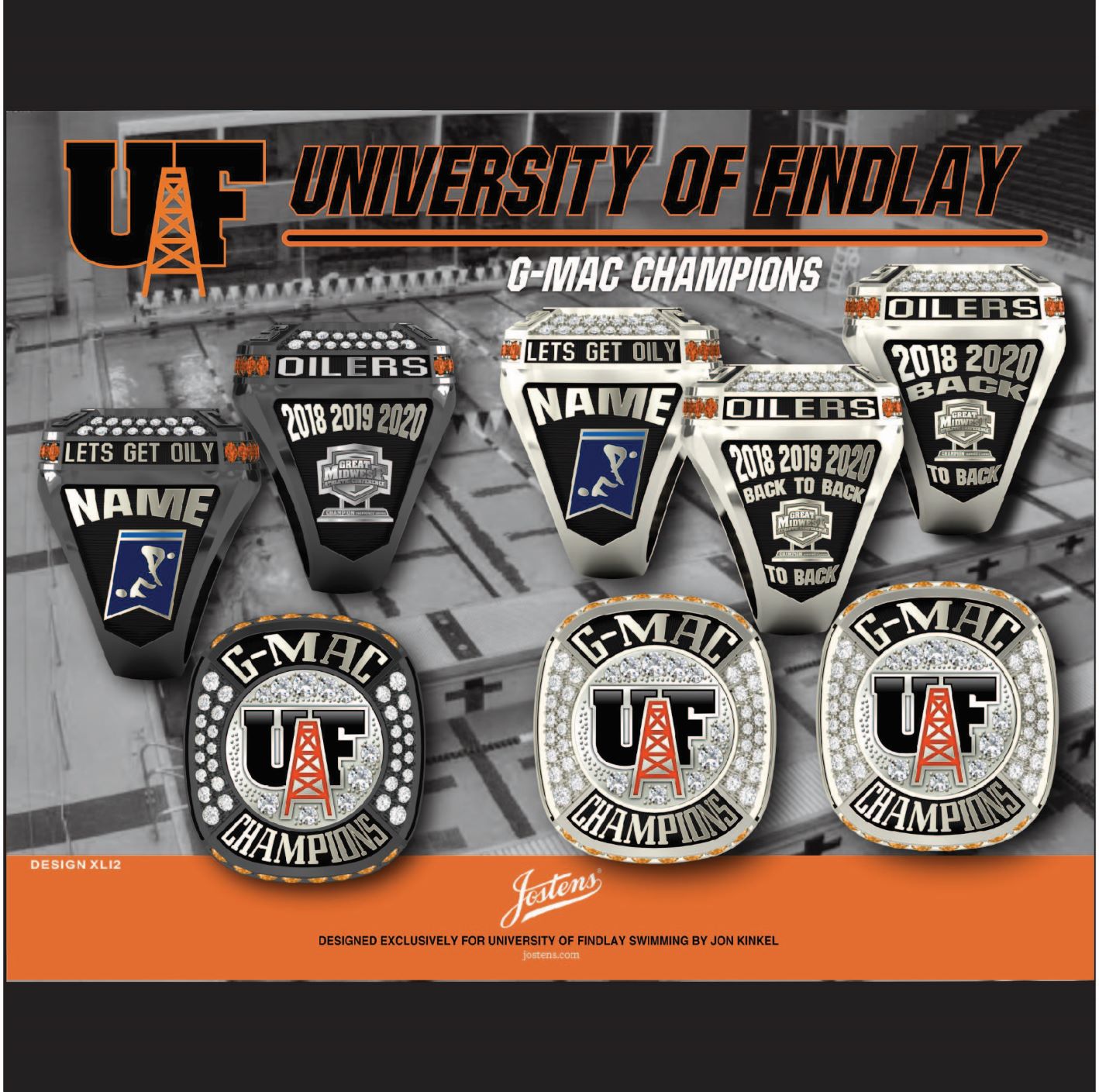 University of Findlay Men's Swimming & Diving 2020 G-Mac Championship Ring