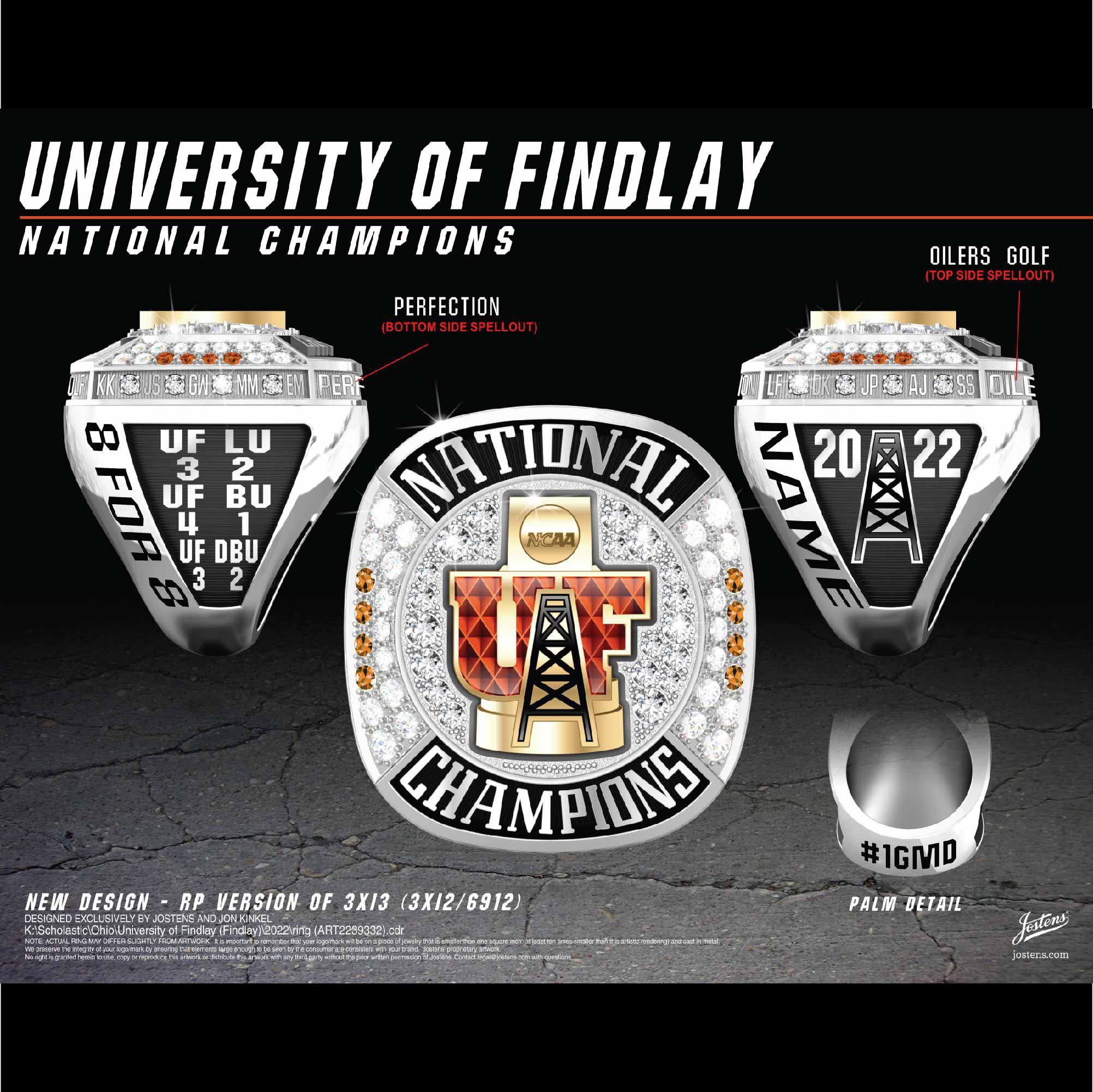 University of Findlay Women's Golf 2022 National Championship Ring