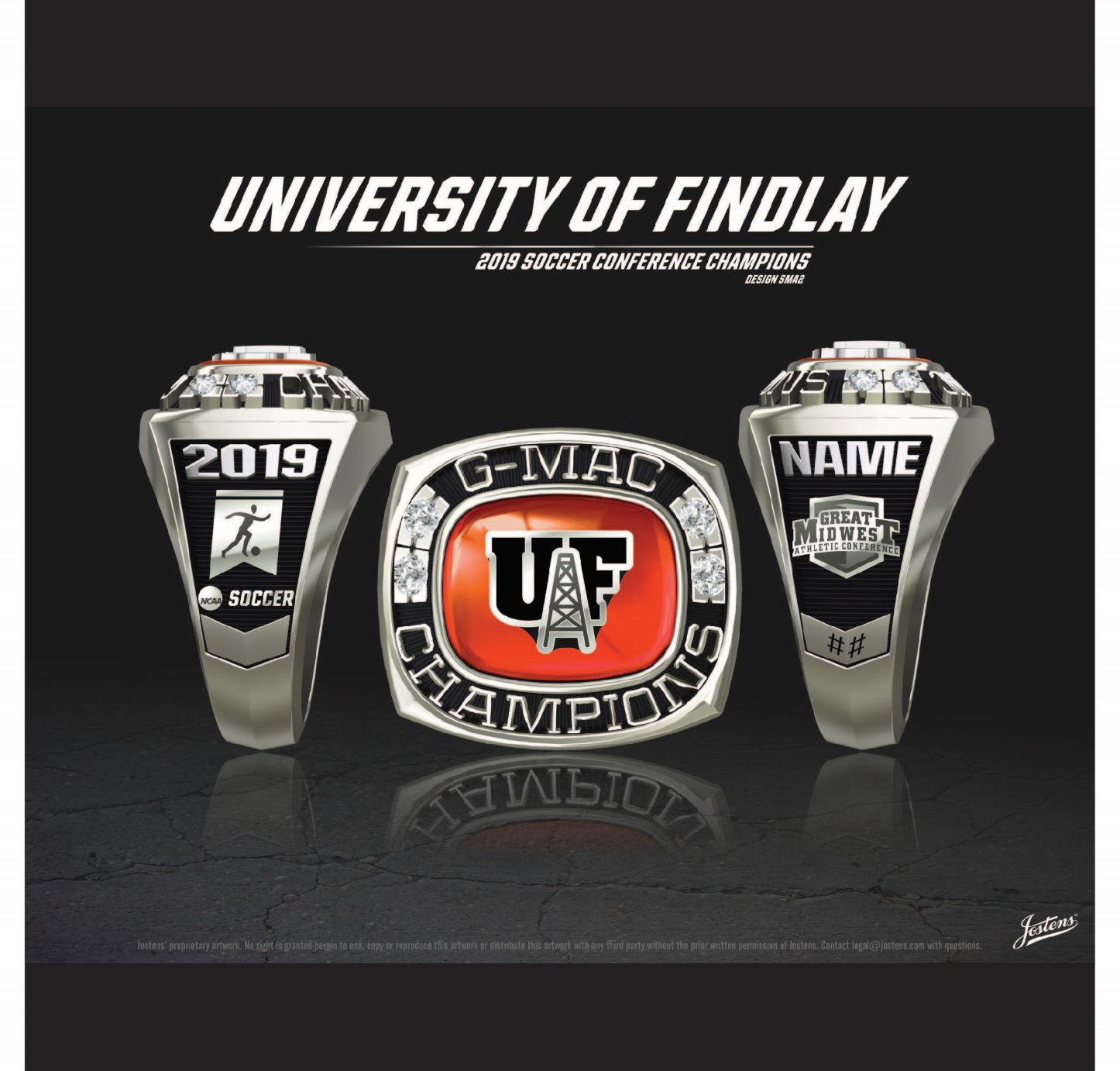 University of Findlay Women's Soccer 2019 G-MAC Championship Ring