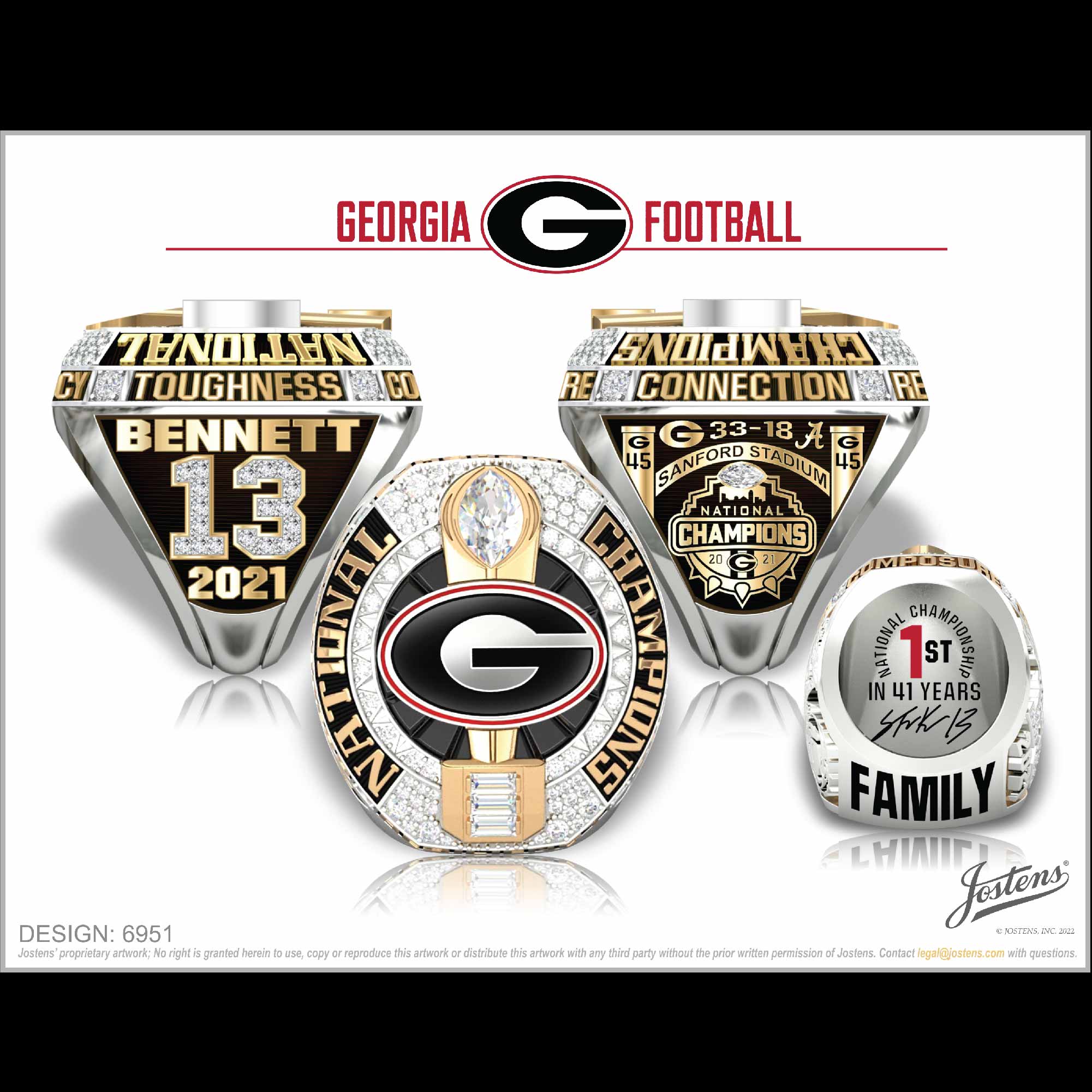 University of Georgia Men's Football 2021 National Championship Ring