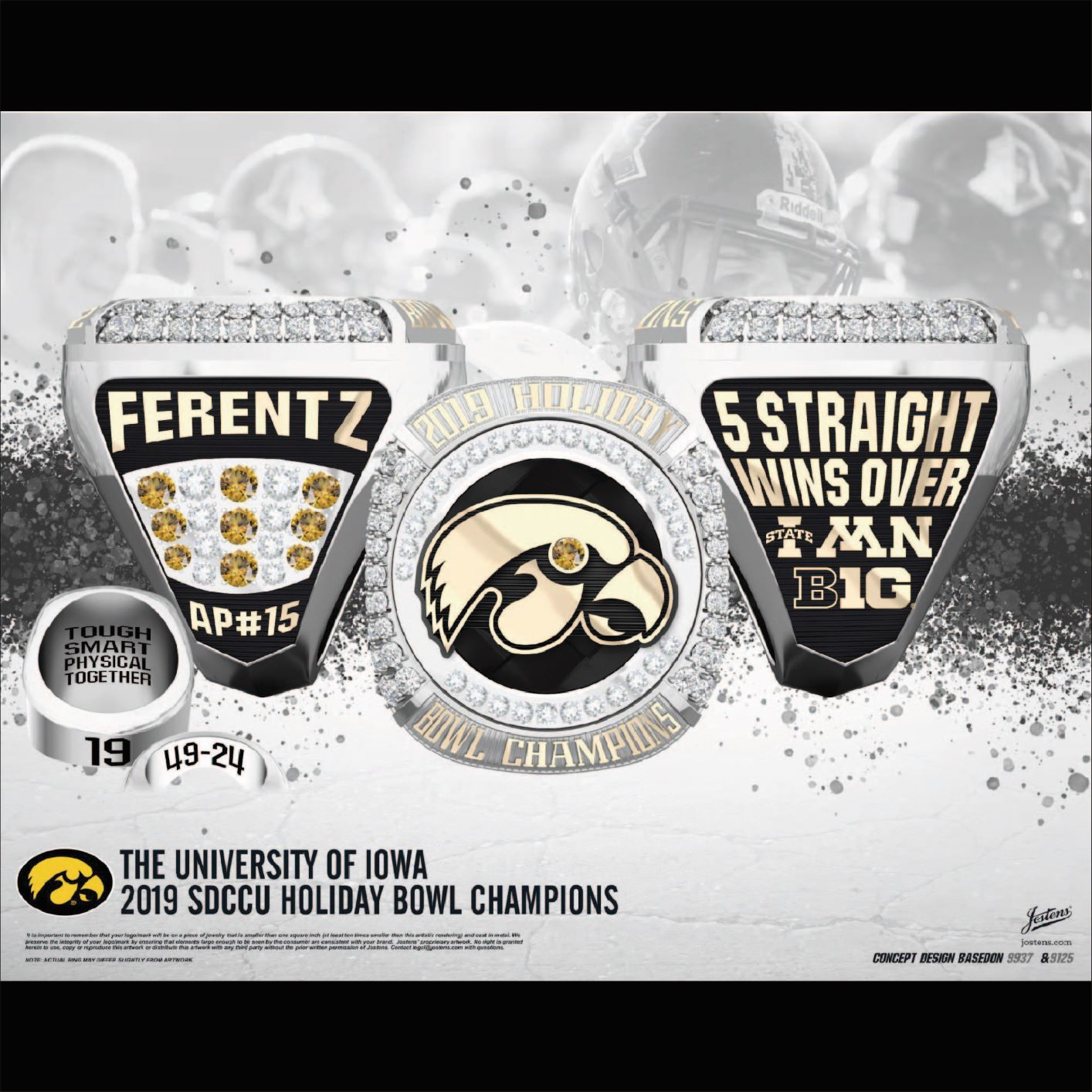 University of Iowa Men's Football 2019 Holiday Bowl Championship Ring