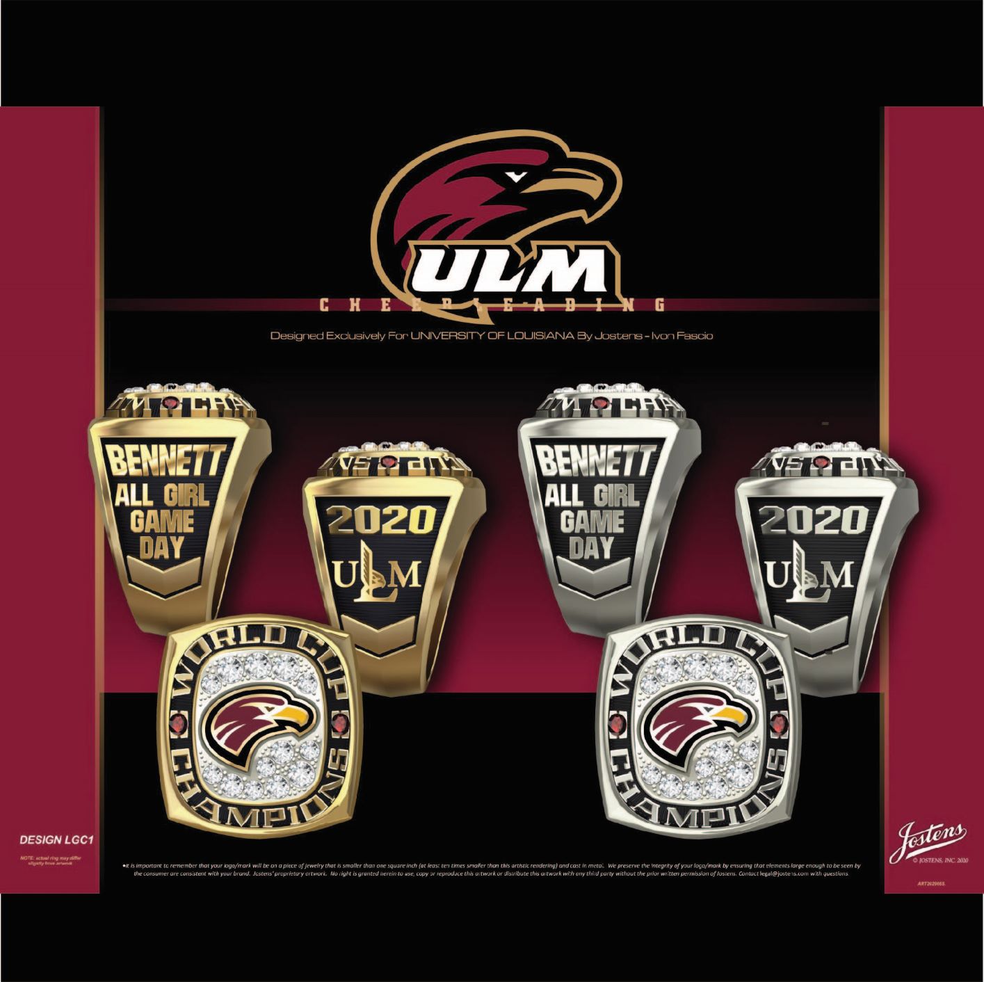 University of Louisiana Monroe Women's Cheer 2020 World Cup Championship Ring