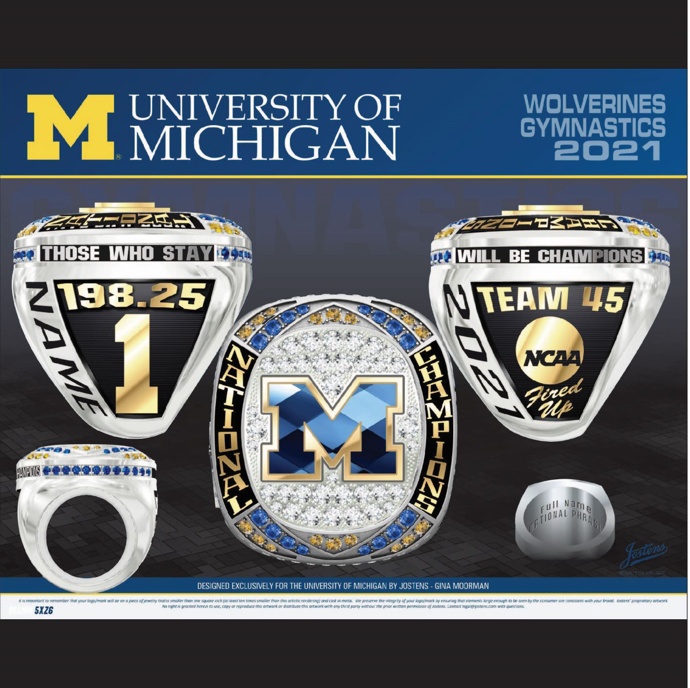 University of Michigan Women's Gymnastics 2021 National Championship Ring