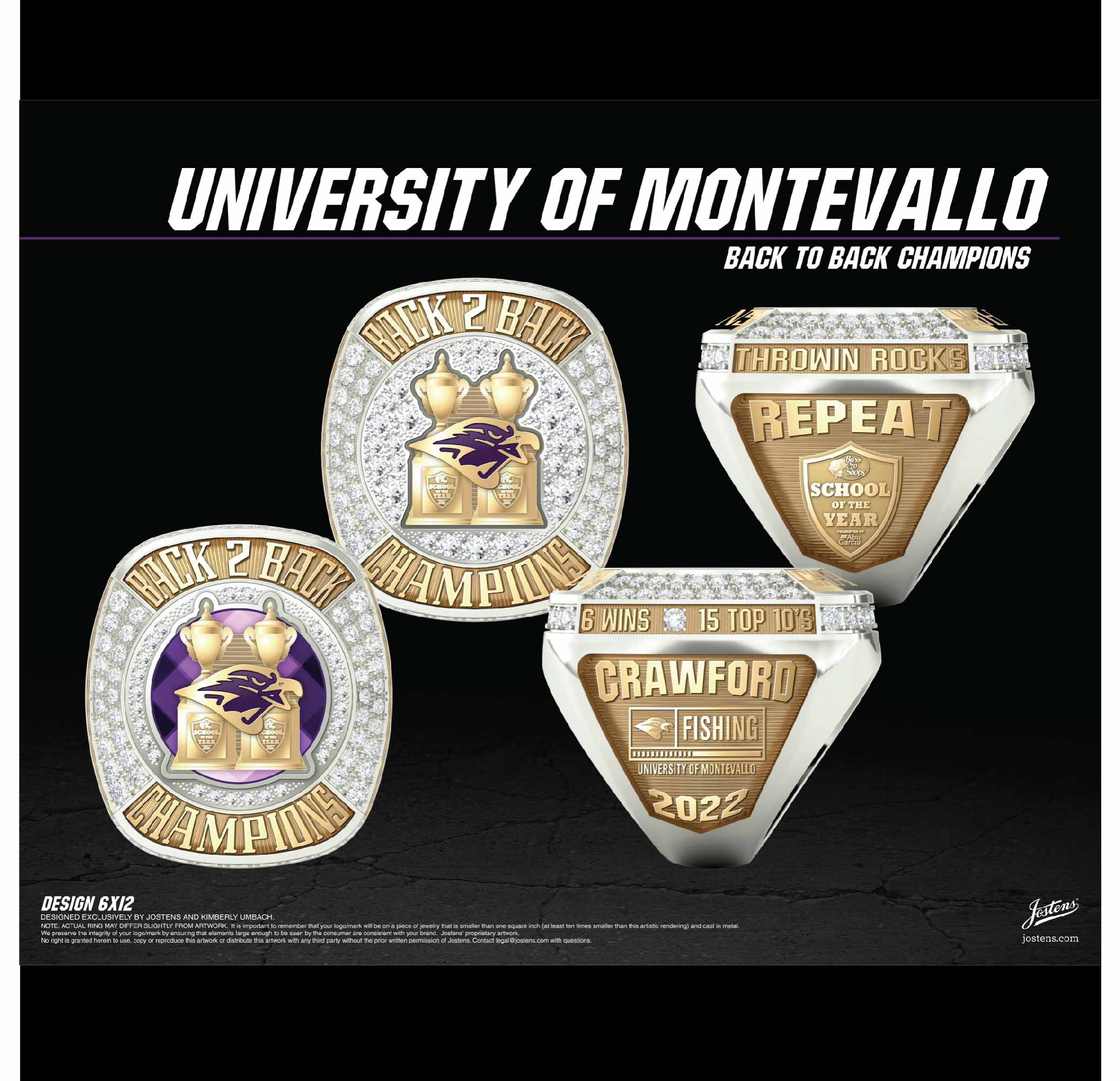 University of Montevallo Men's Fishing 2022 Back To Back Championship Ring