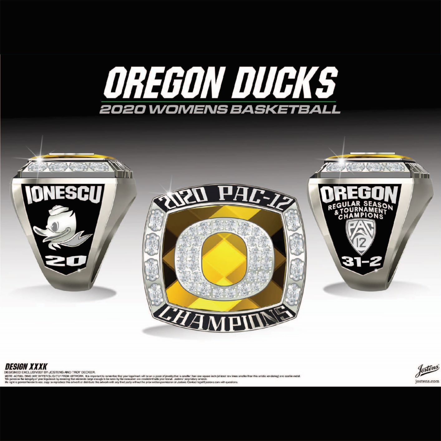 University of Oregon Women's Basketball 2020 Pac Championship Ring