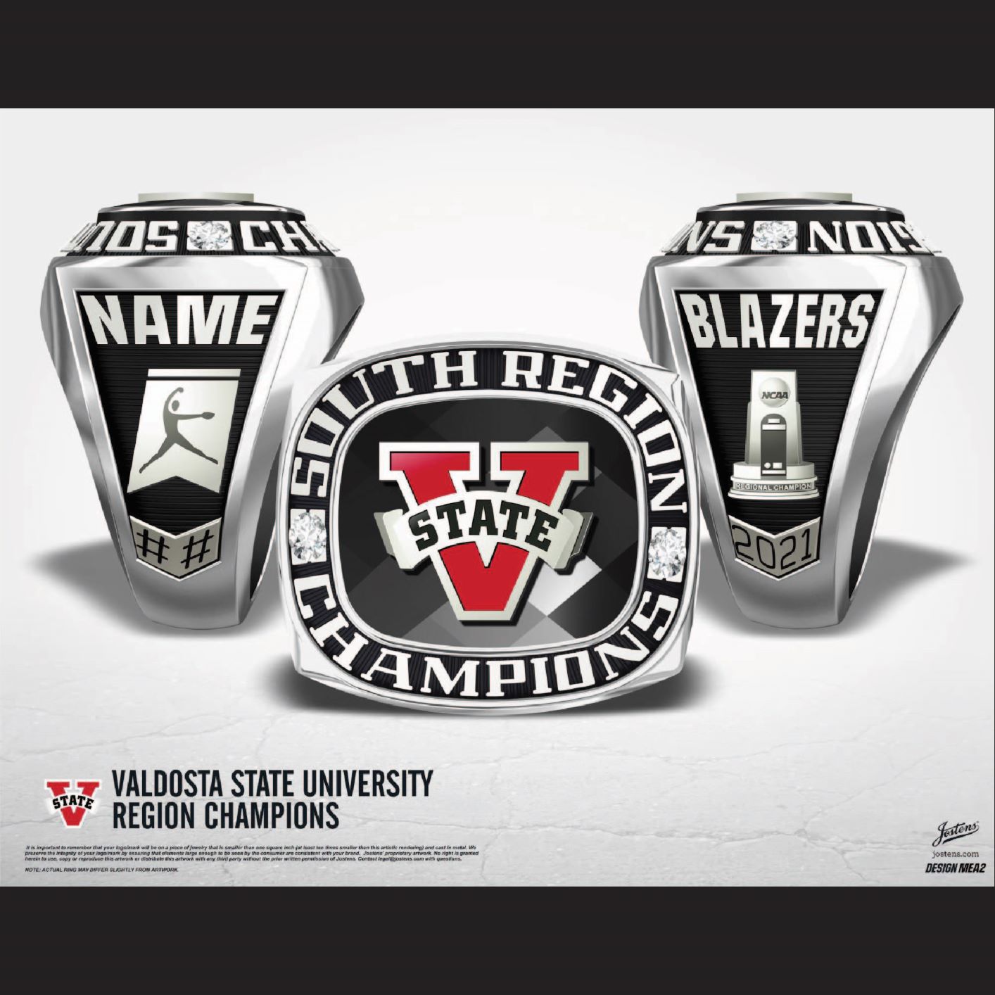 Valdosta State University Women's Softball 2021 Region Championship Ring