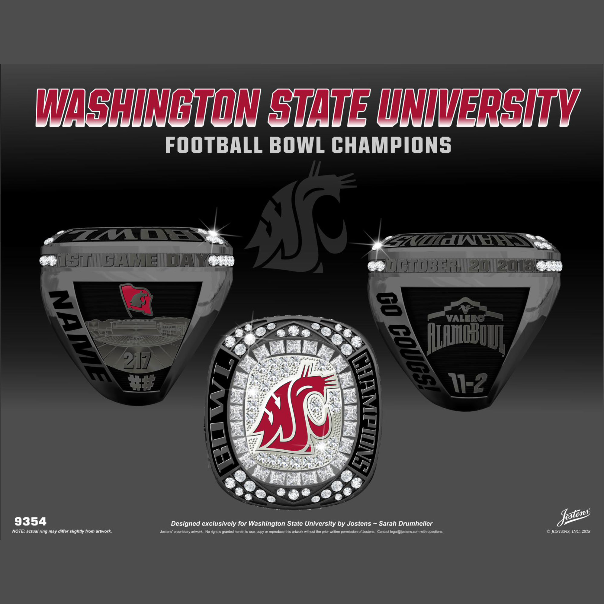 Washington State University Men's Football 2018 Alamo Bowl Championship Ring